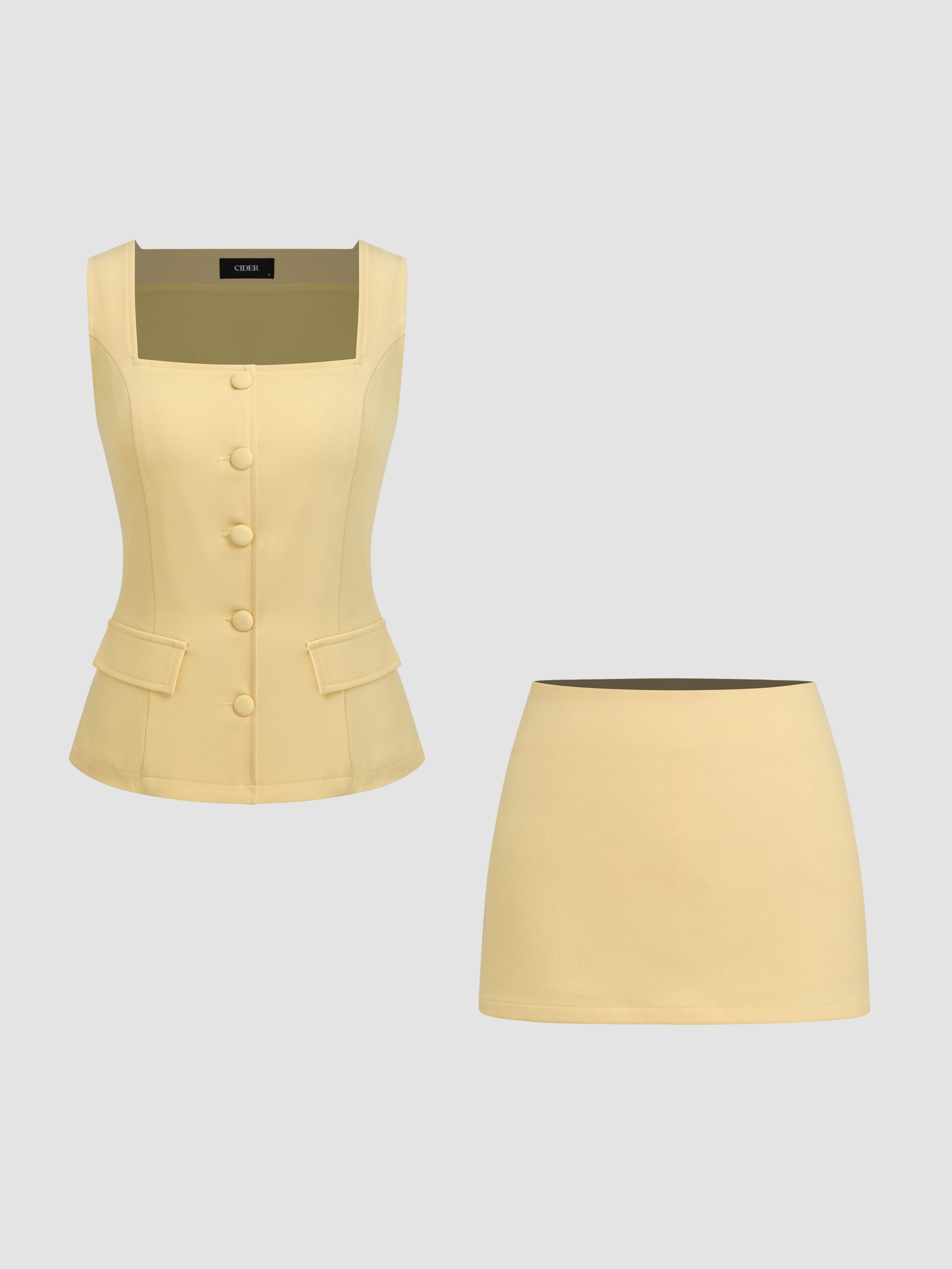 Square Neck Waistcoat & Mid Rise Mini Skirt by CIDER