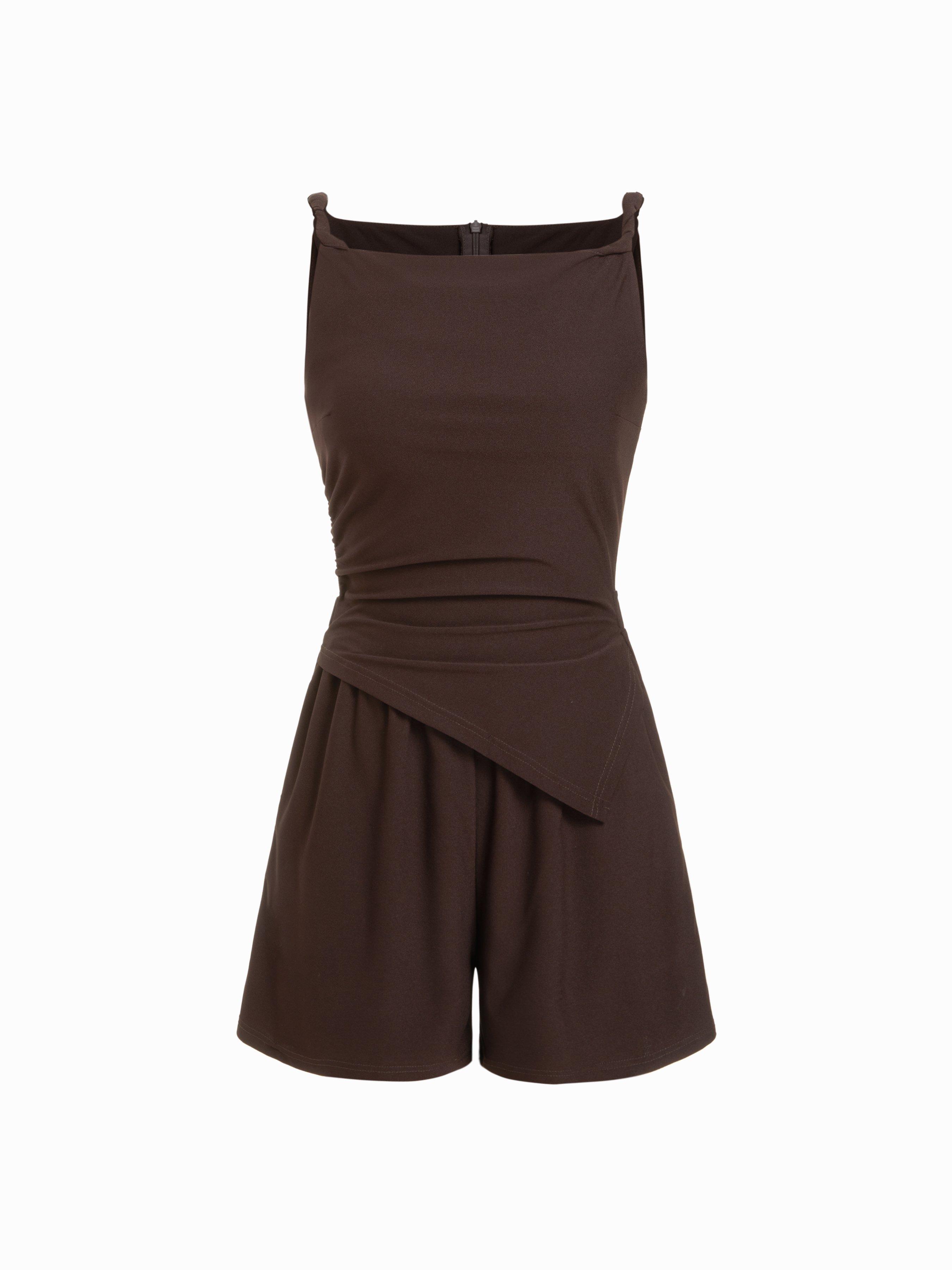 Square Neck Zipper Back Pocket Romper by CIDER