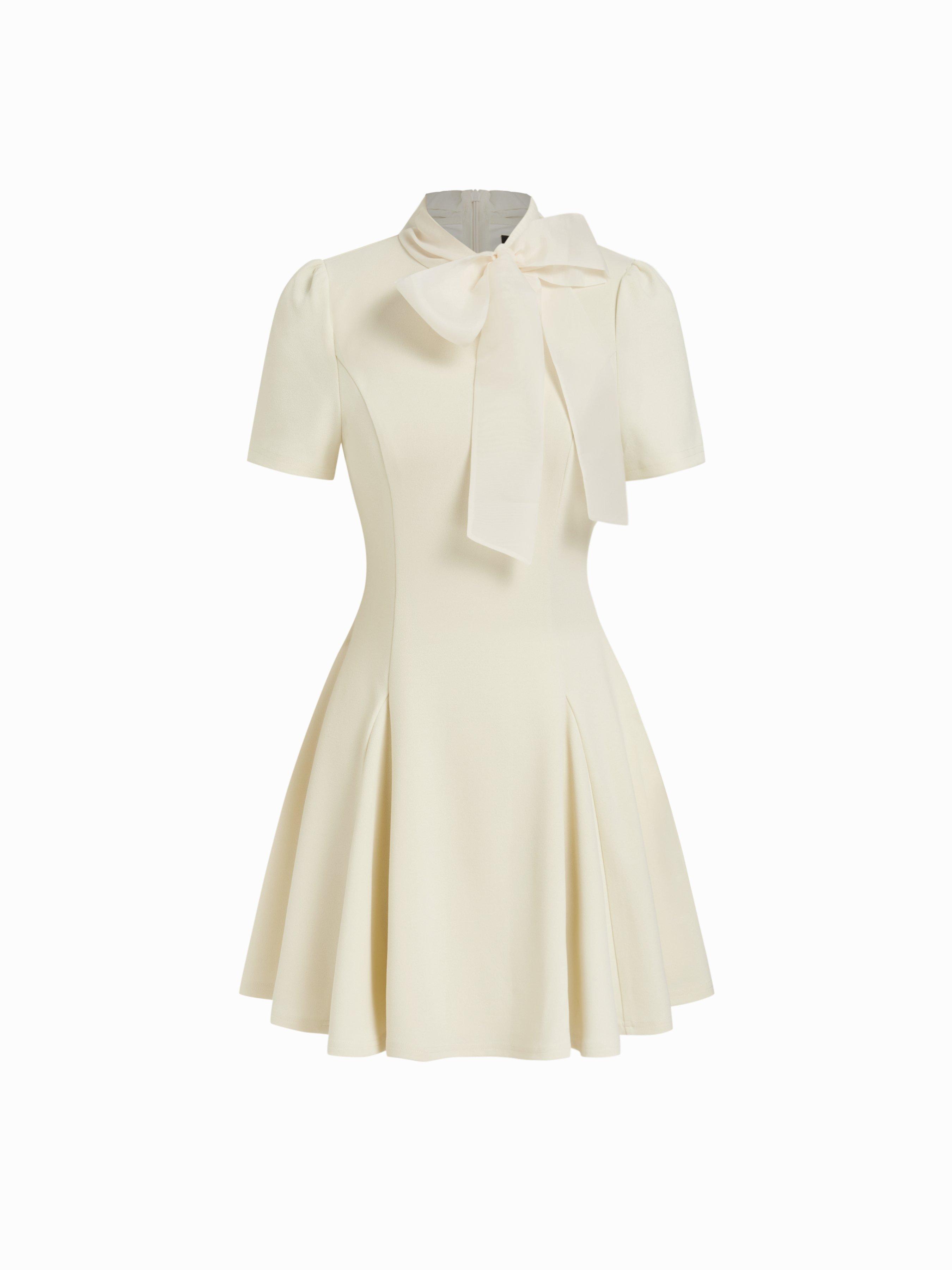 Stand Collar Bowknot Flared Mini Dress by CIDER