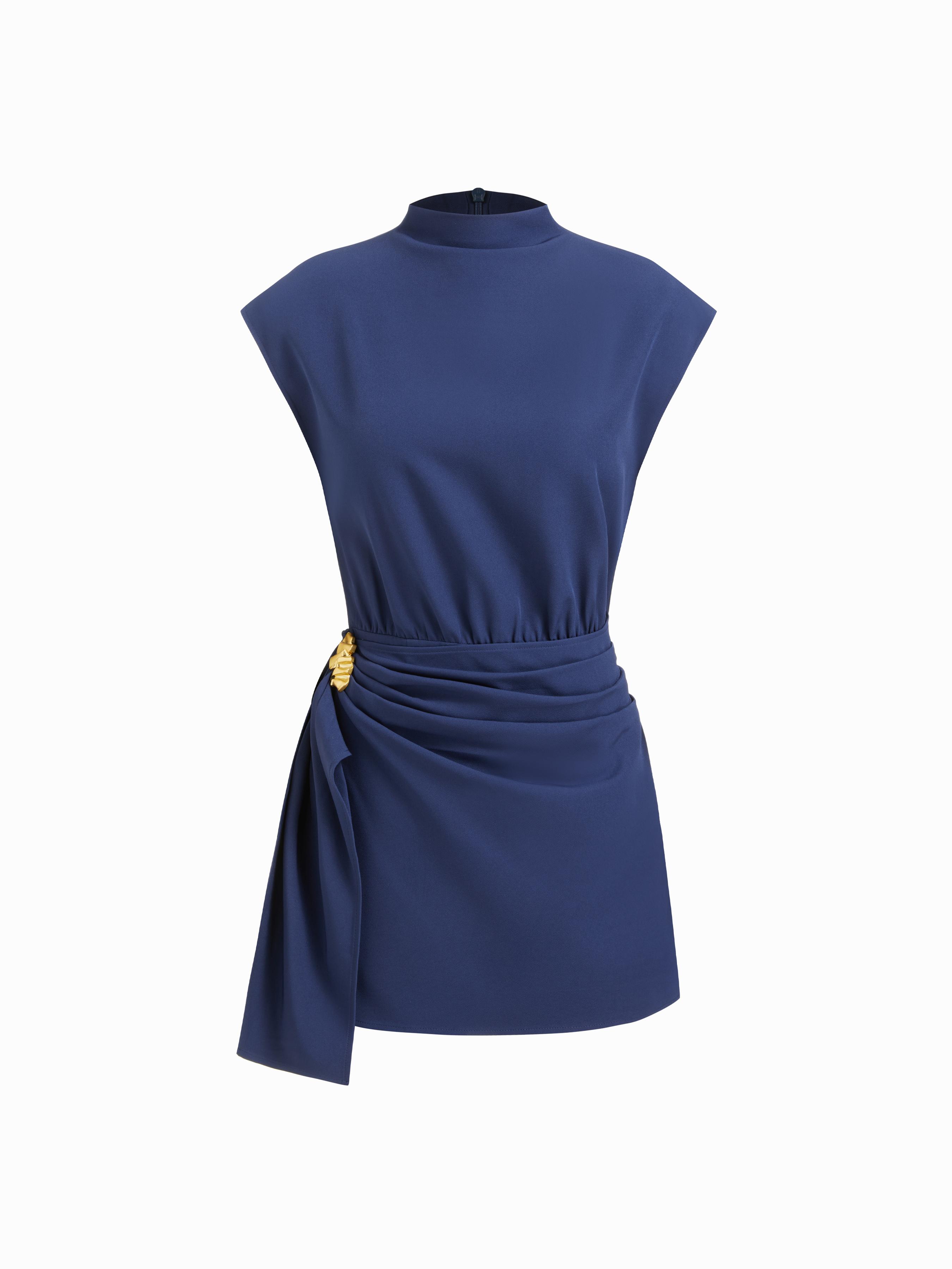 Stand Collar Draped Metal Decor Drawstring Romper by CIDER