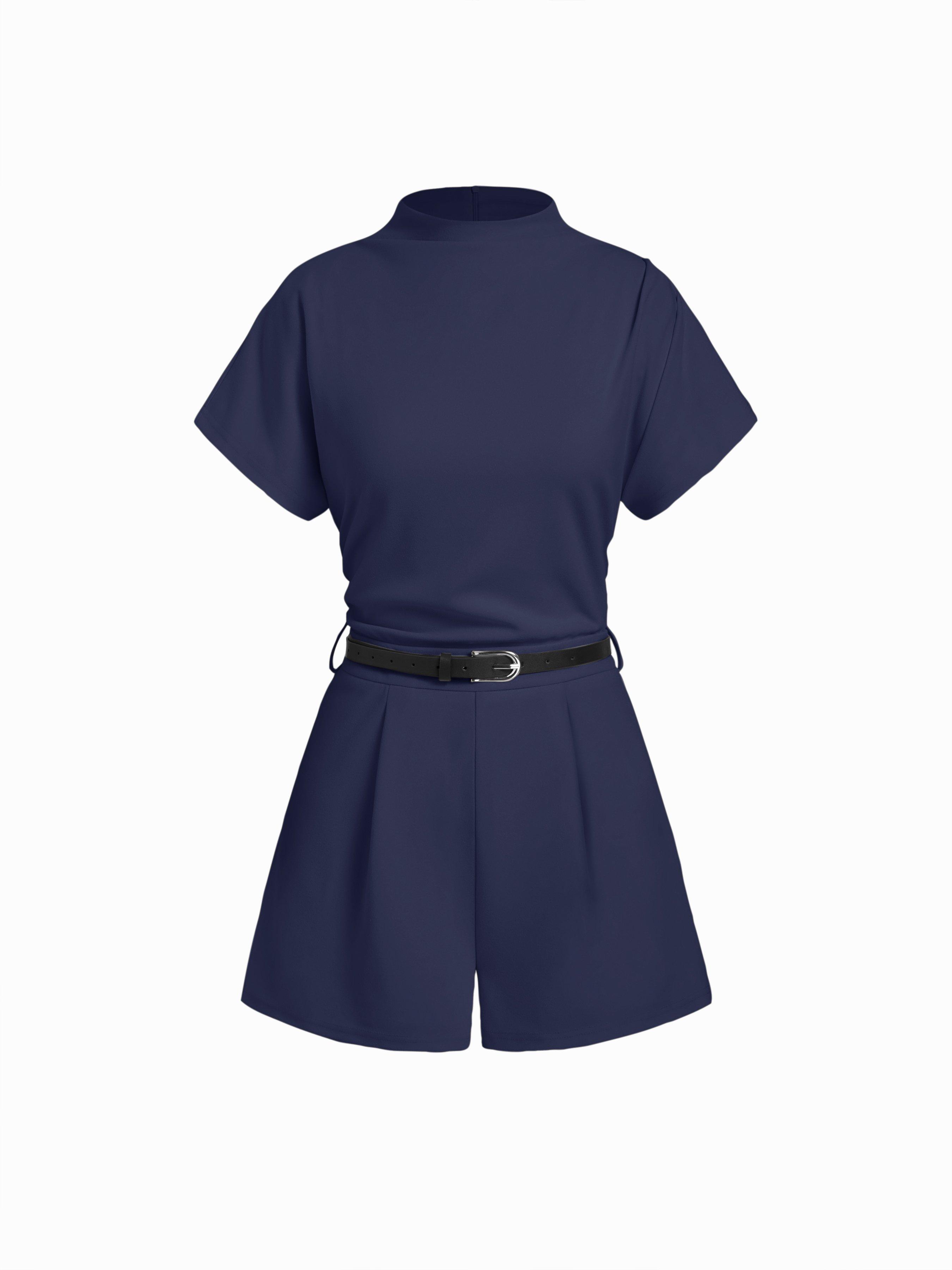 Stand Collar Romper With Belt by CIDER
