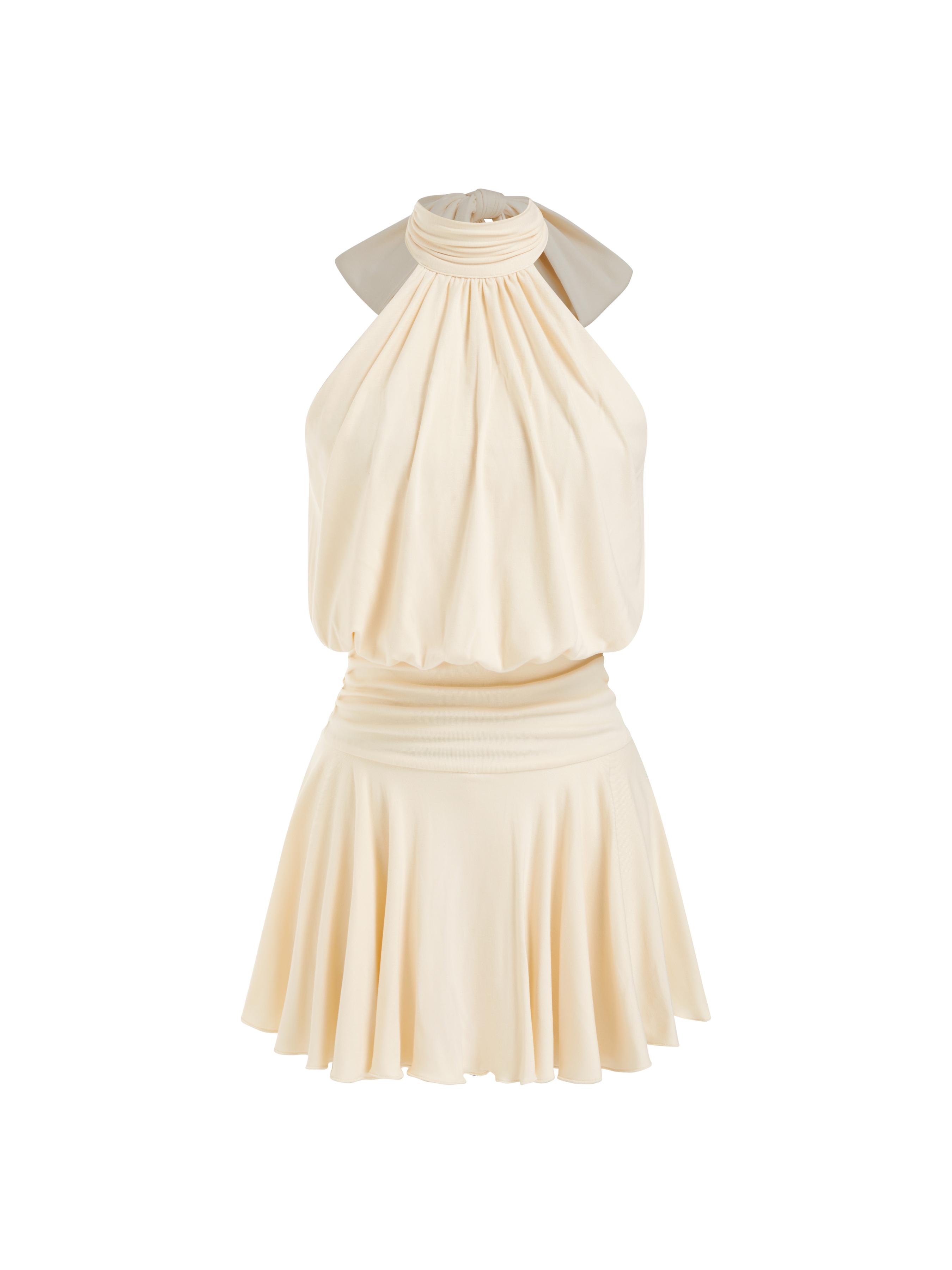 Stand Collar Sleeveless A-Line Mini Dress with Scarf by CIDER