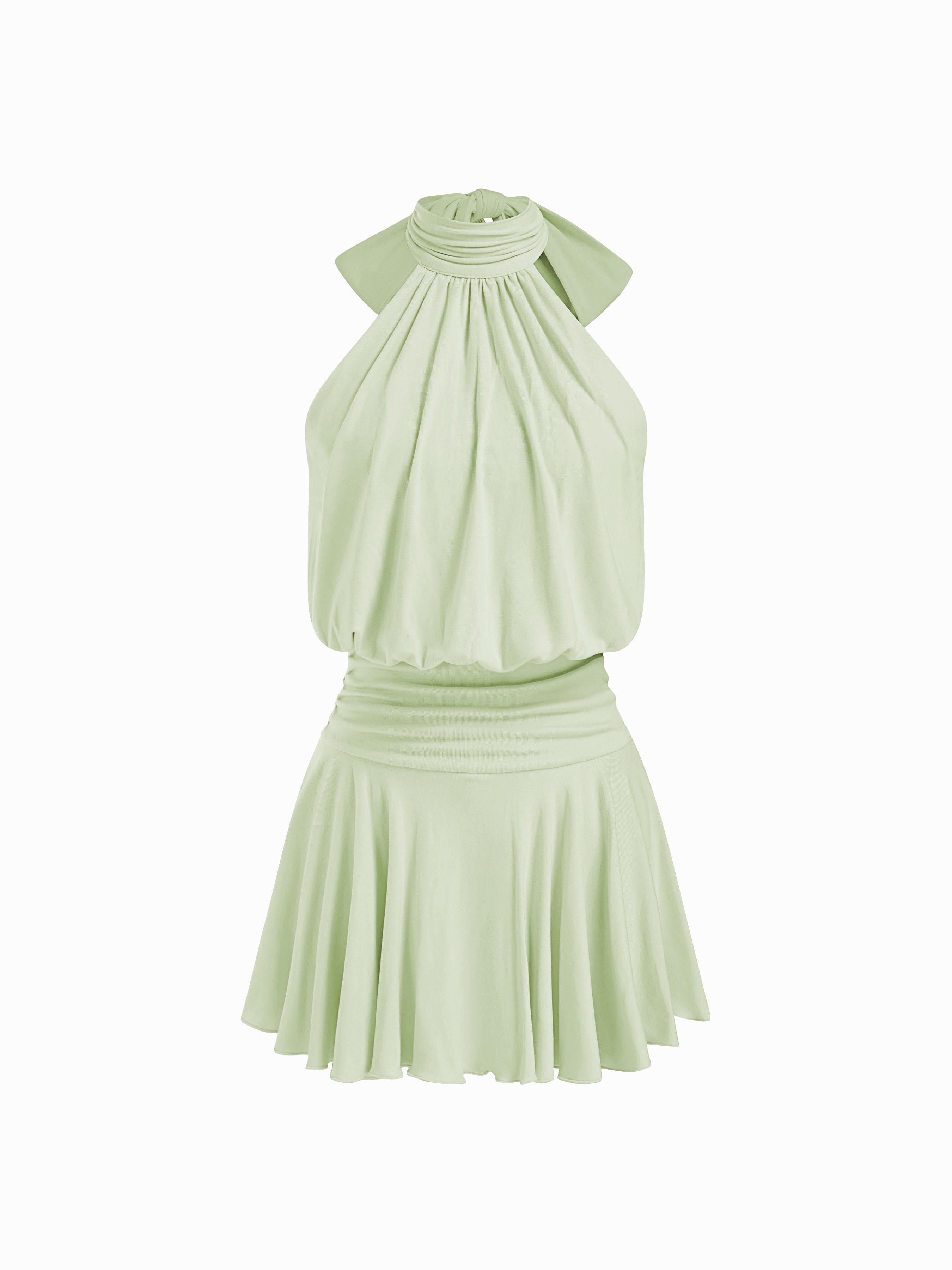 Stand Collar Sleeveless A-Line Mini Dress with Scarf by CIDER
