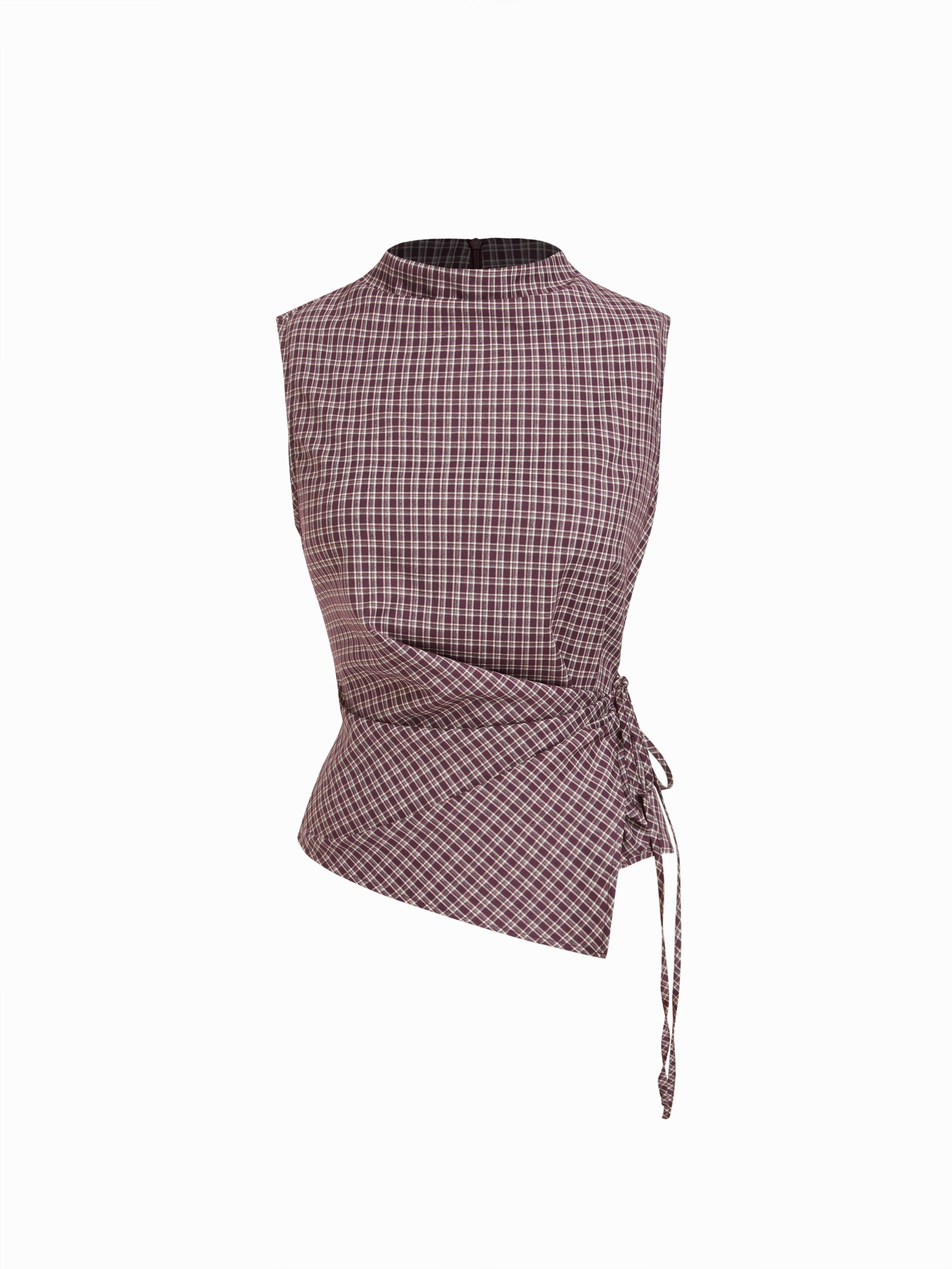 Stand Collar Texture Ruched Knotted Tank Top by CIDER