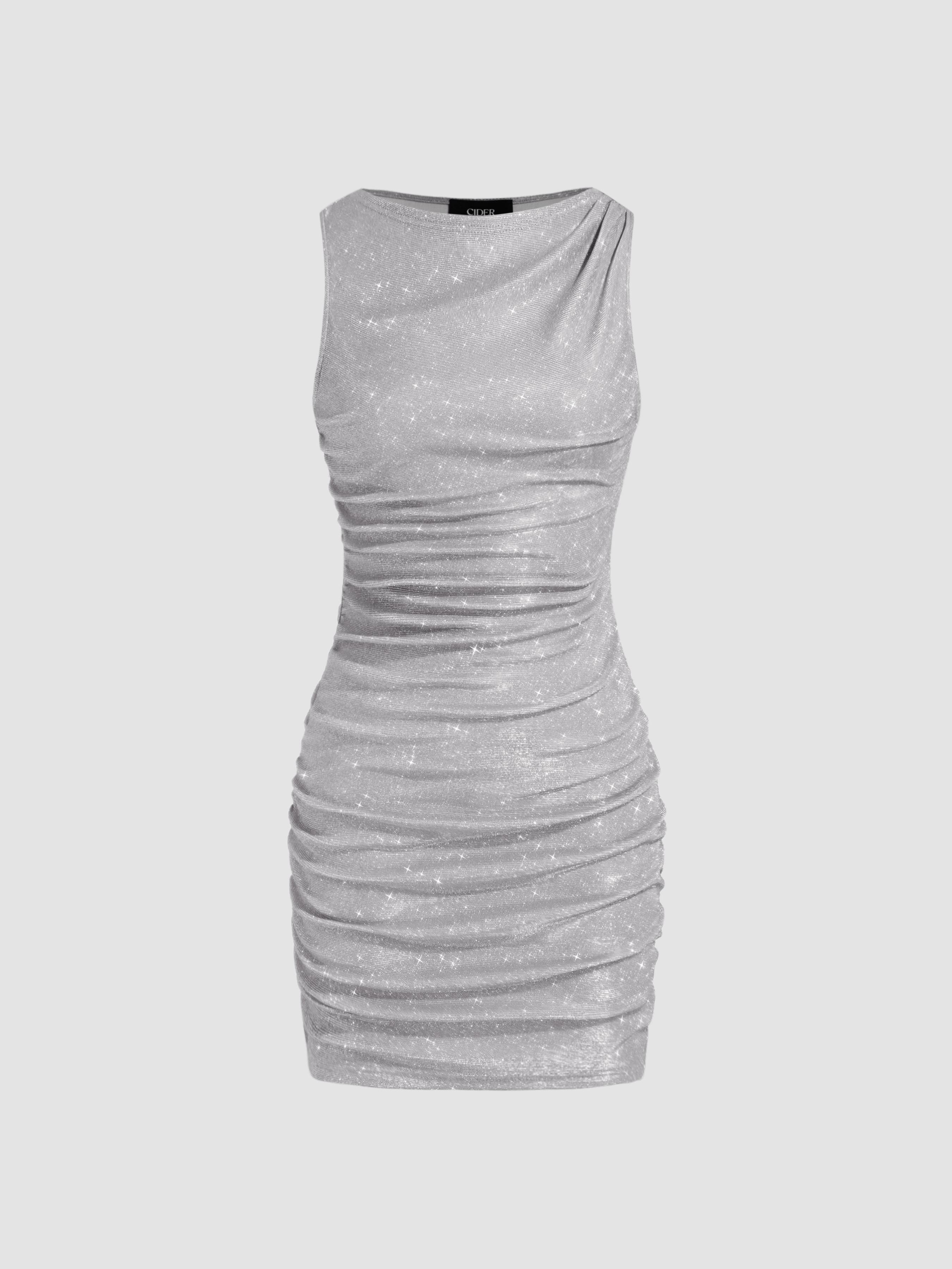 Star Glitter Ruched Mini Dress by CIDER