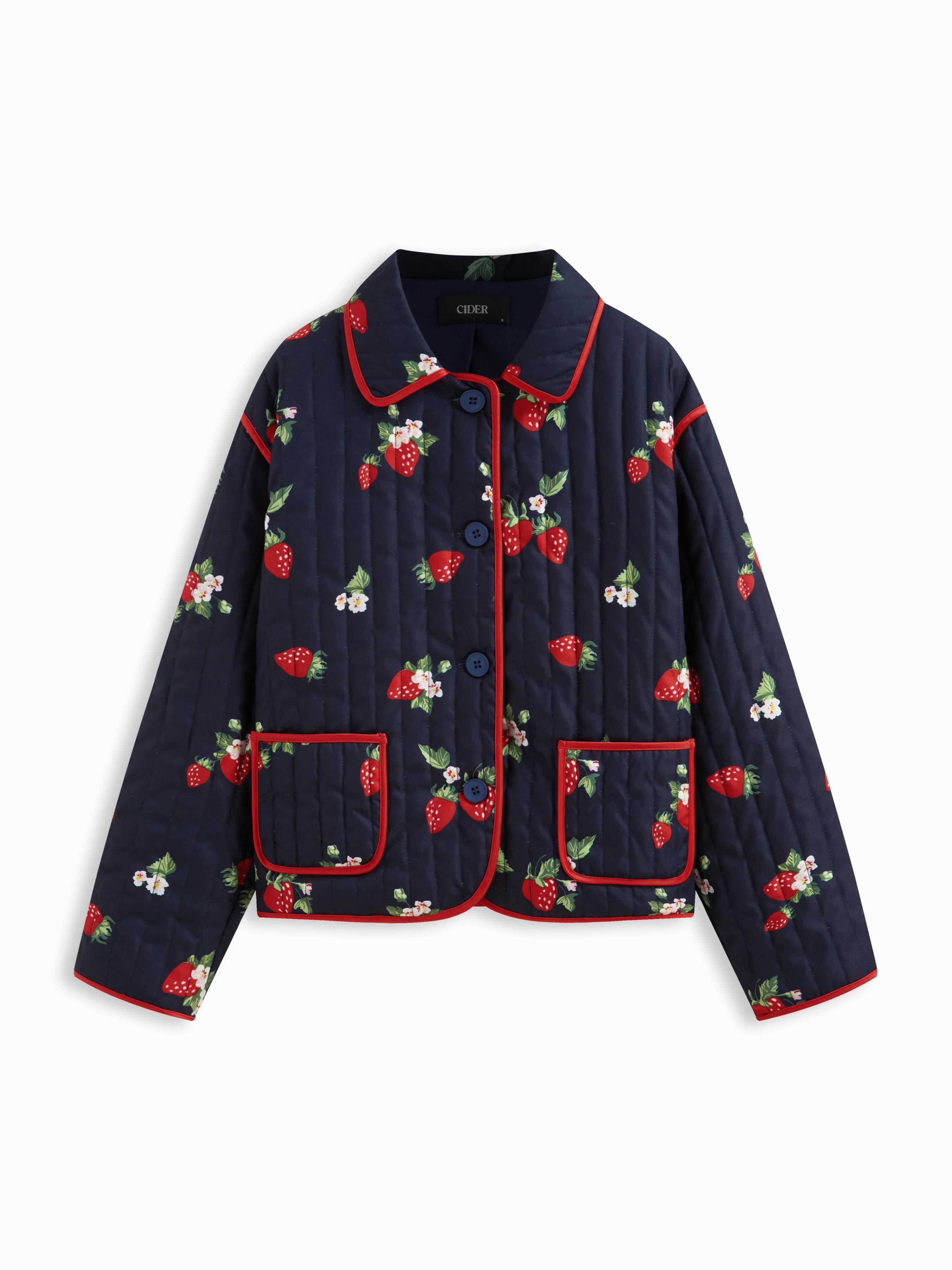 Strawberry Contrasting Binding Collar Button Quilted Oversized Puffer Jacket by CIDER