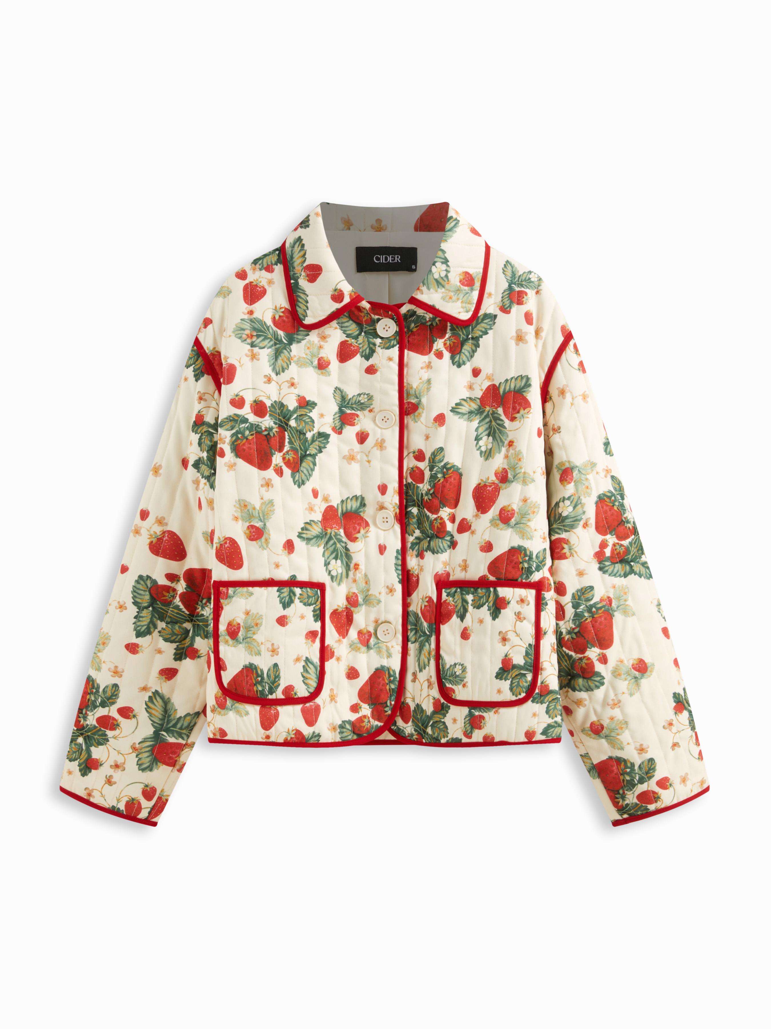 Strawberry Contrasting Binding Collar Button Quilted Oversized Puffer Jacket by CIDER