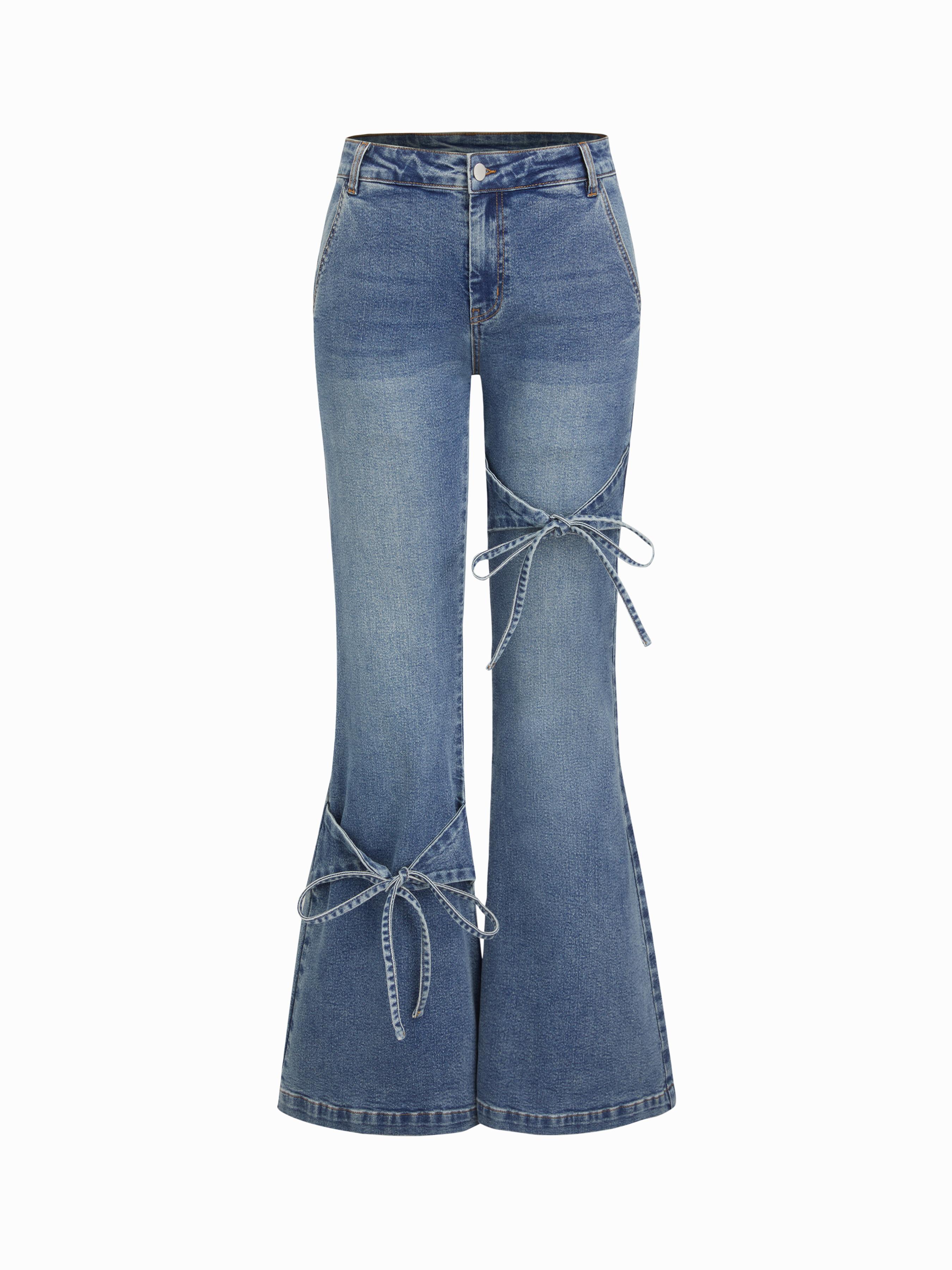 Stretch Cider Denim Low Rise Bowknot Flared Jeans by CIDER