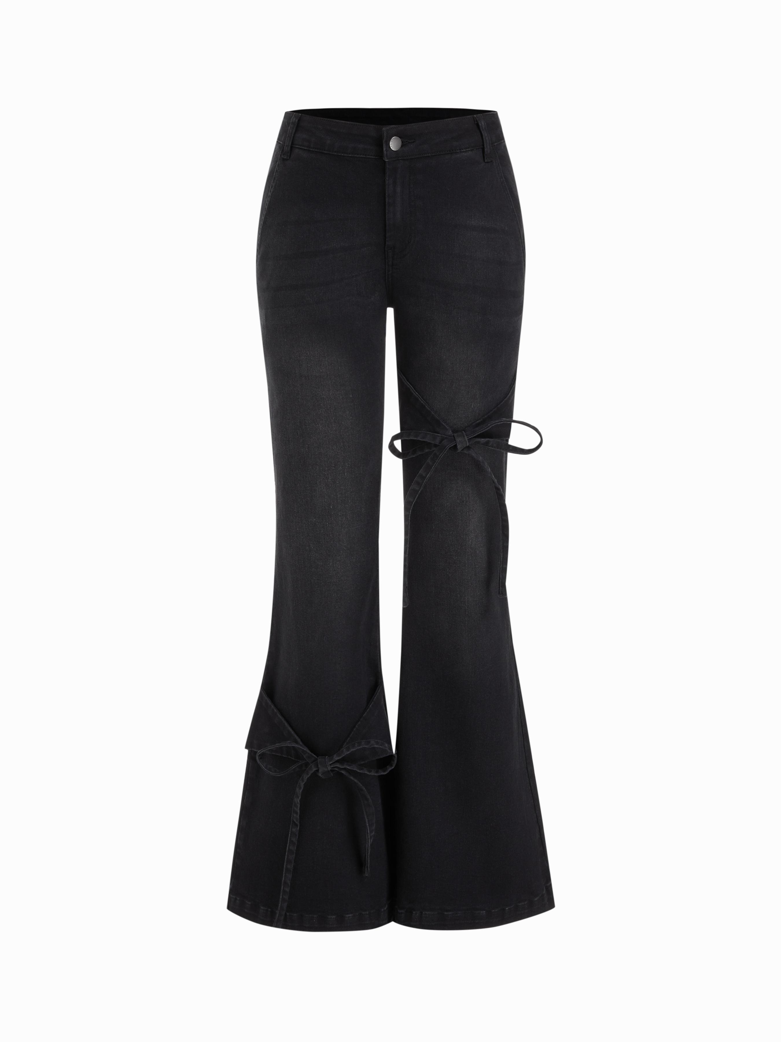 Stretch Cider Denim Low Rise Bowknot Flared Jeans by CIDER