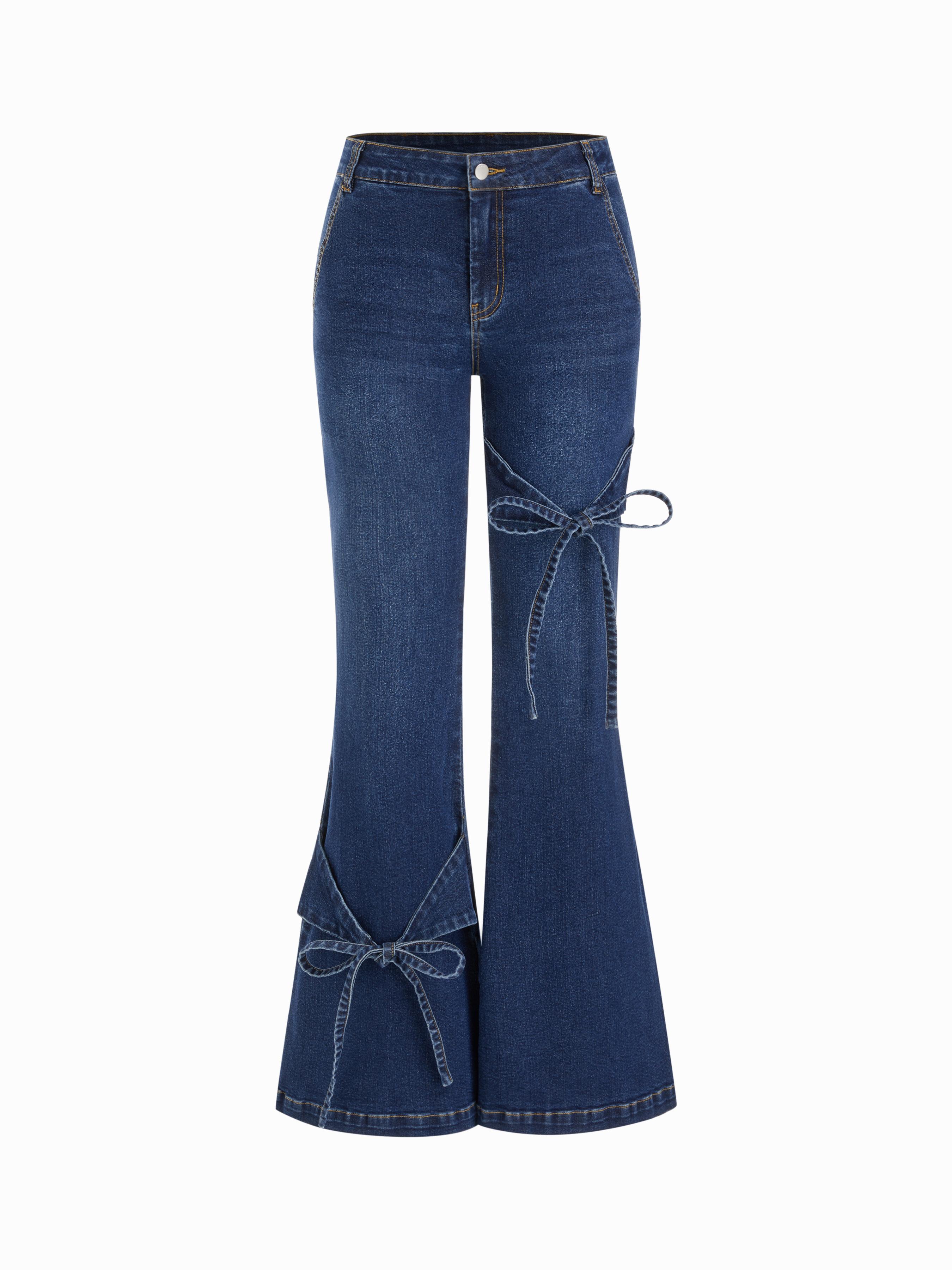 Stretch Cider Denim Low Rise Bowknot Flared Jeans by CIDER