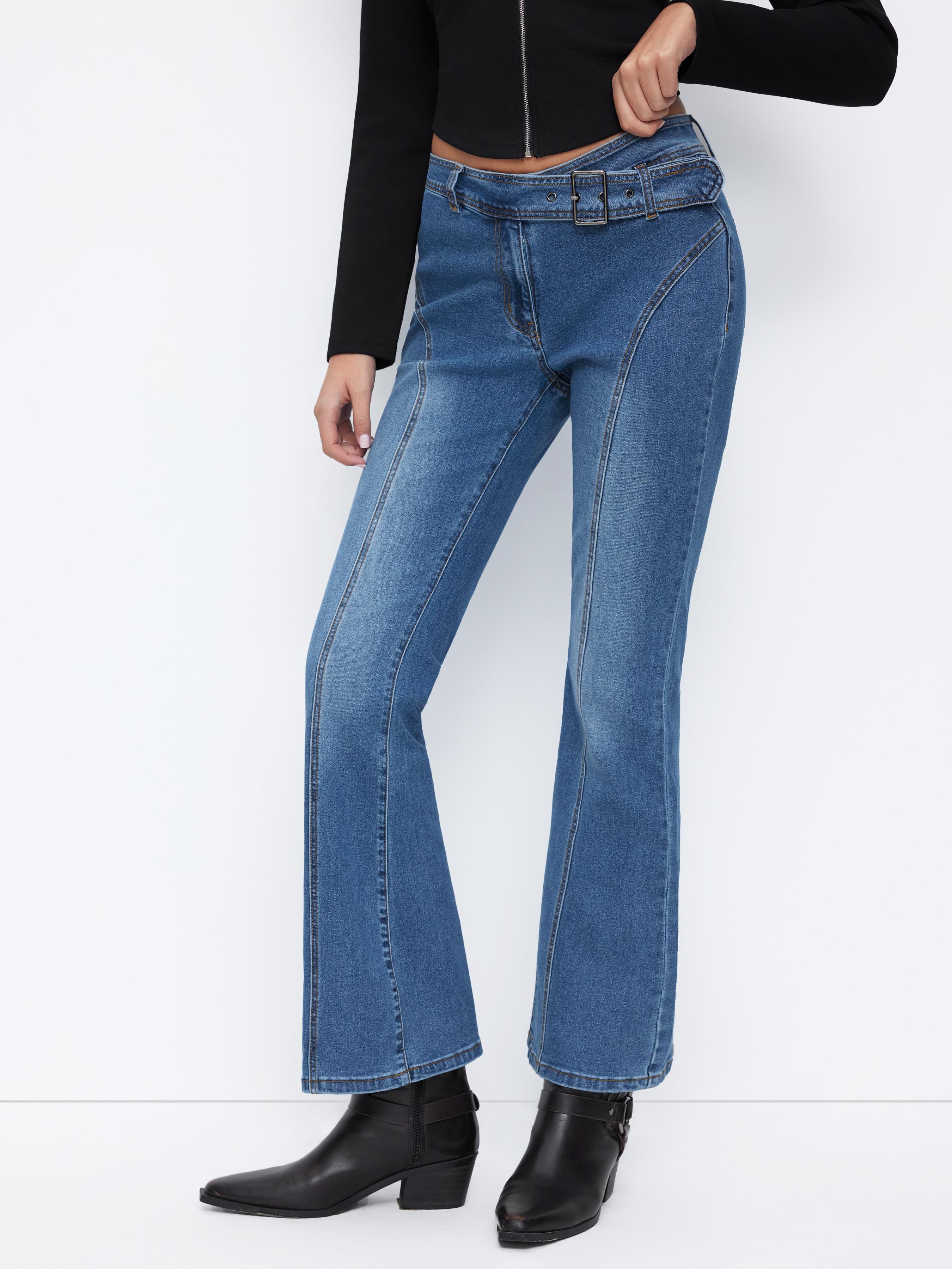 Stretch Cider Denim Low Rise Flared Jeans With Belt by CIDER