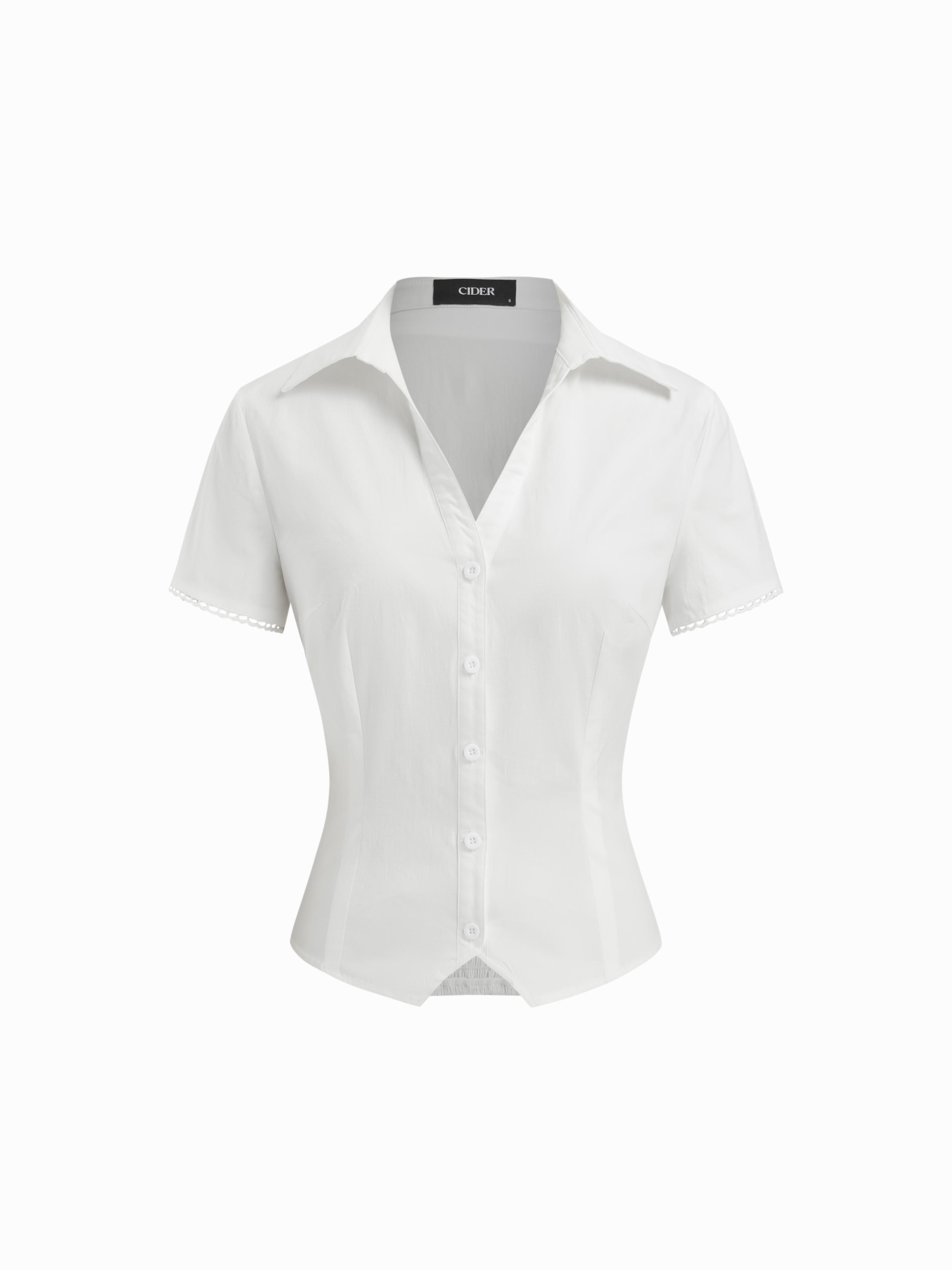 Stretch Cotton-blend Lace Trim Blouse by CIDER