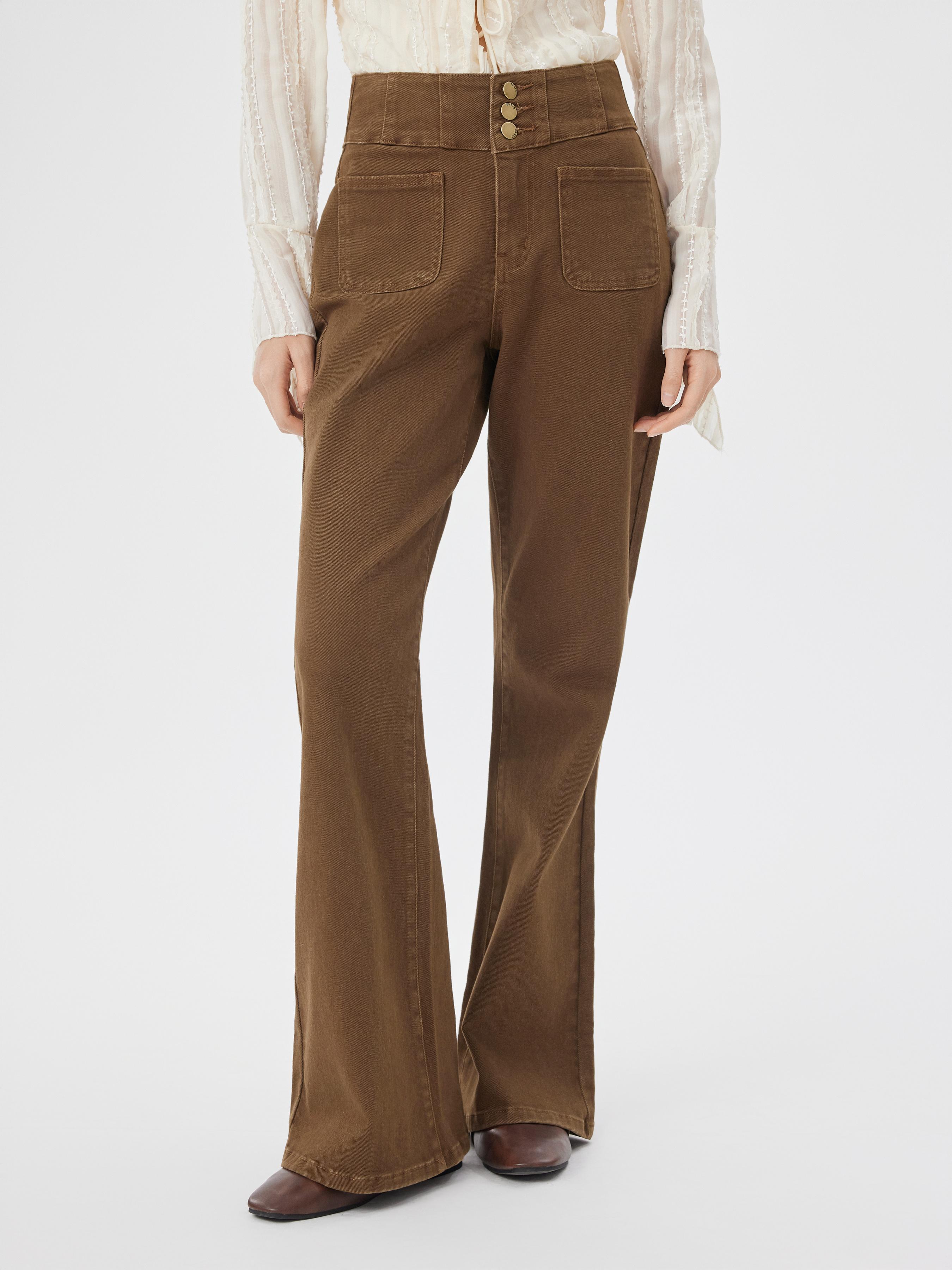 Stretch Denim High Rise Metal Detail Flared Jeans by CIDER