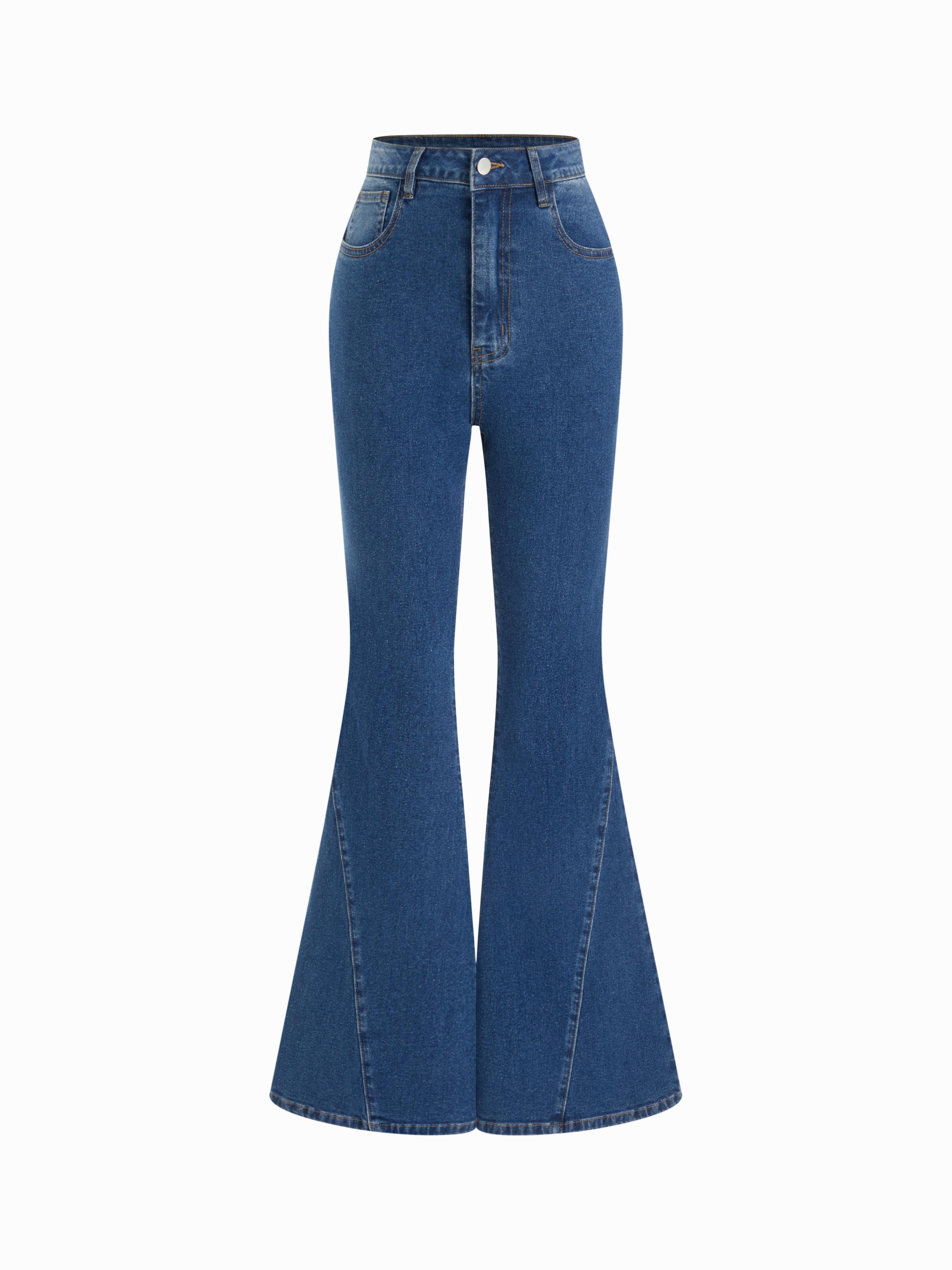 Stretch Denim High Waist Button Flared Jeans by undefined Stretch Denim High Waist Button Flared Jeans by undefined