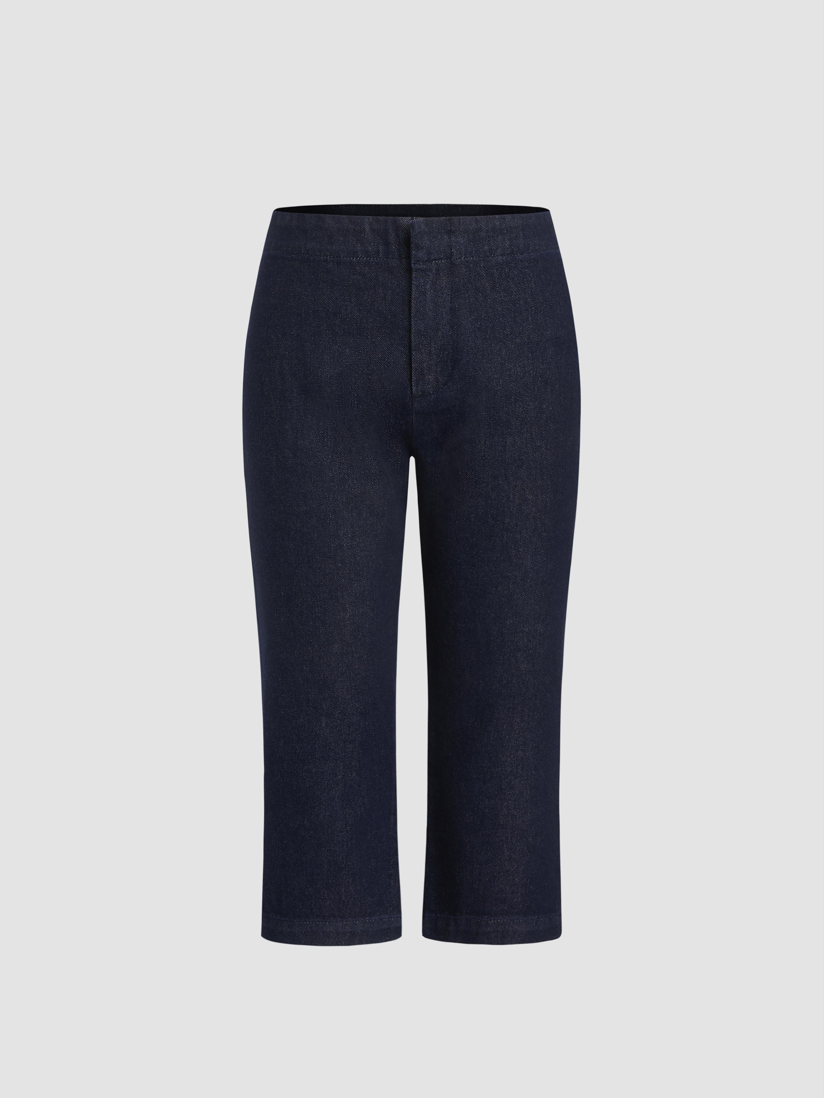 Stretch Denim Low Rise Straight Leg Capri Jeans by CIDER