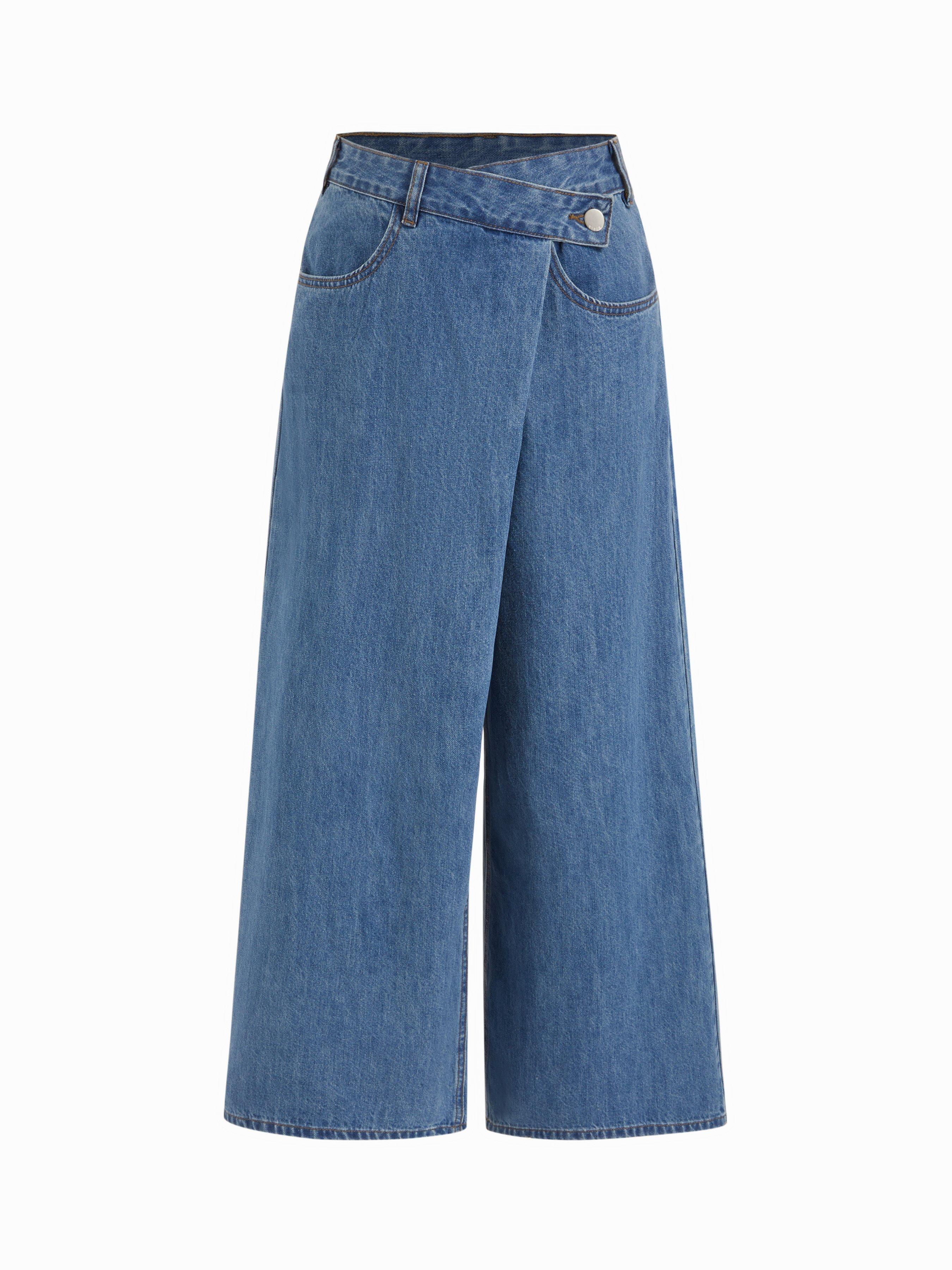 Stretch Denim Low Rise Wide Leg Trousers by CIDER