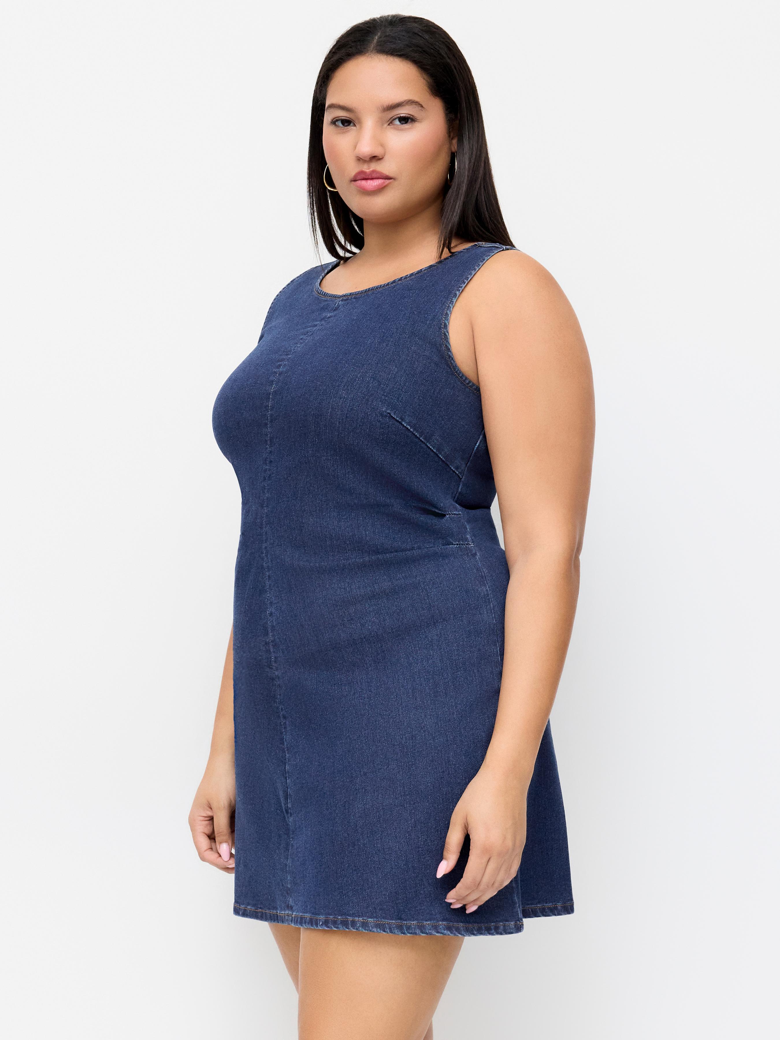Stretch Denim Ruched Zipper Mini Dress Curve & Plus by CIDER