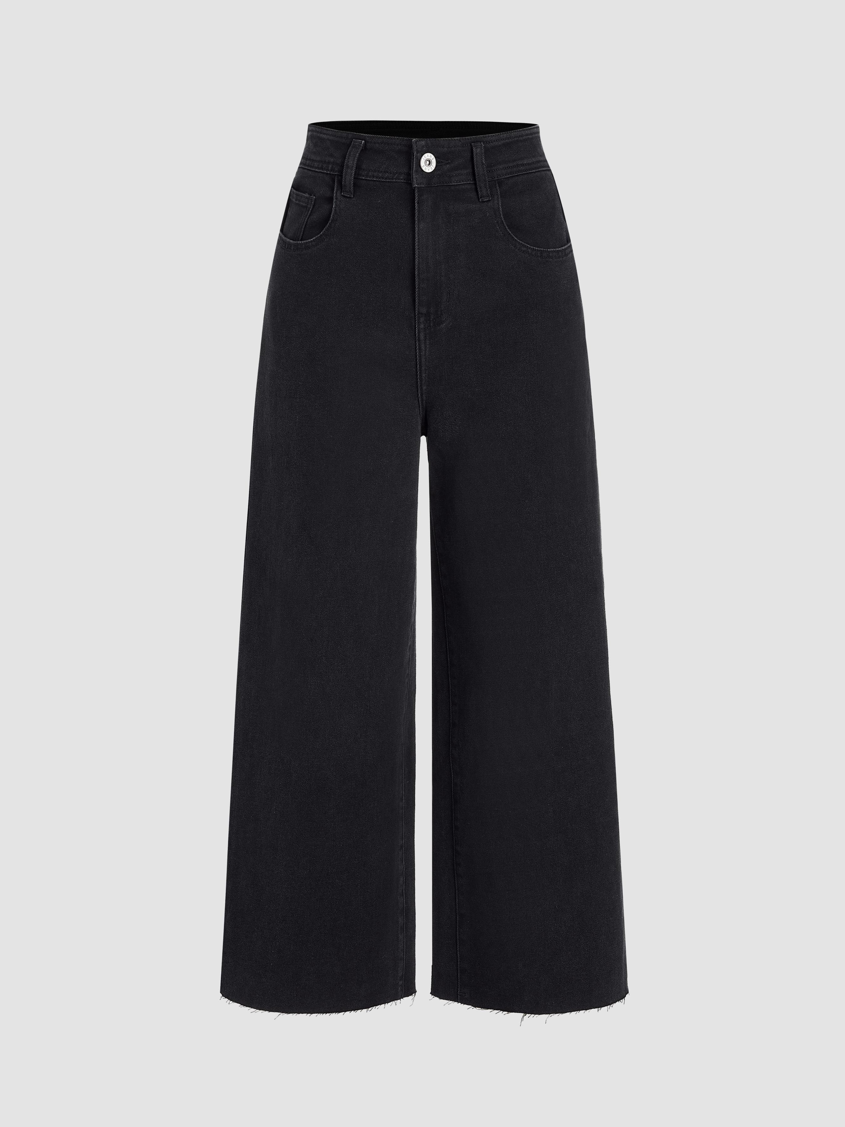 Stretch High Waist Solid Zipper Straight Leg Jeans by CIDER