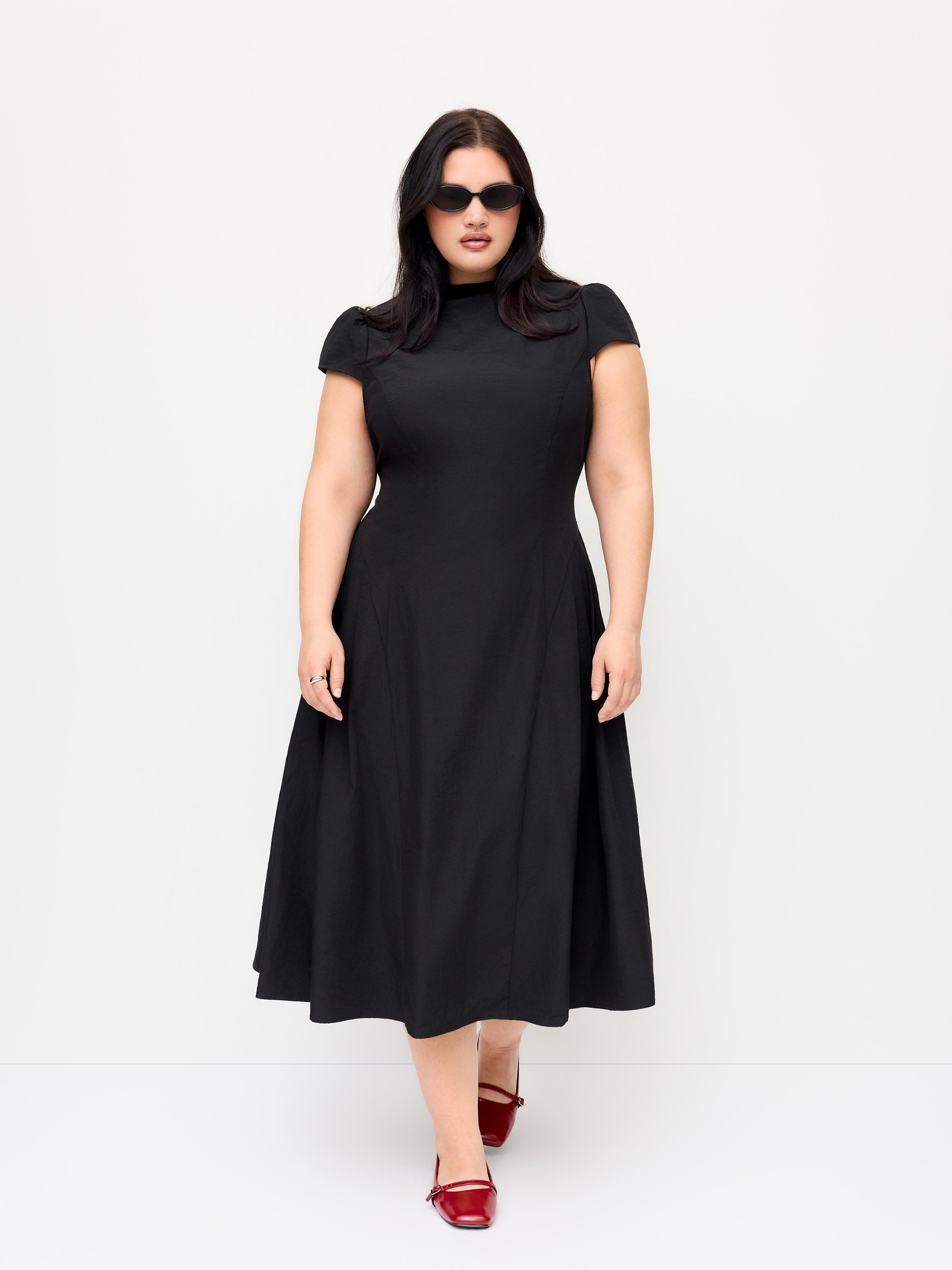Stretchy Stand Collar Ruffle Midi Dress Curve & Plus by CIDER
