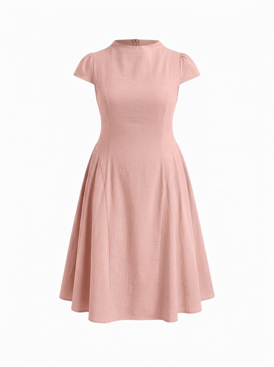 Stretchy Stand Collar Ruffle Midi Dress Curve & Plus by CIDER