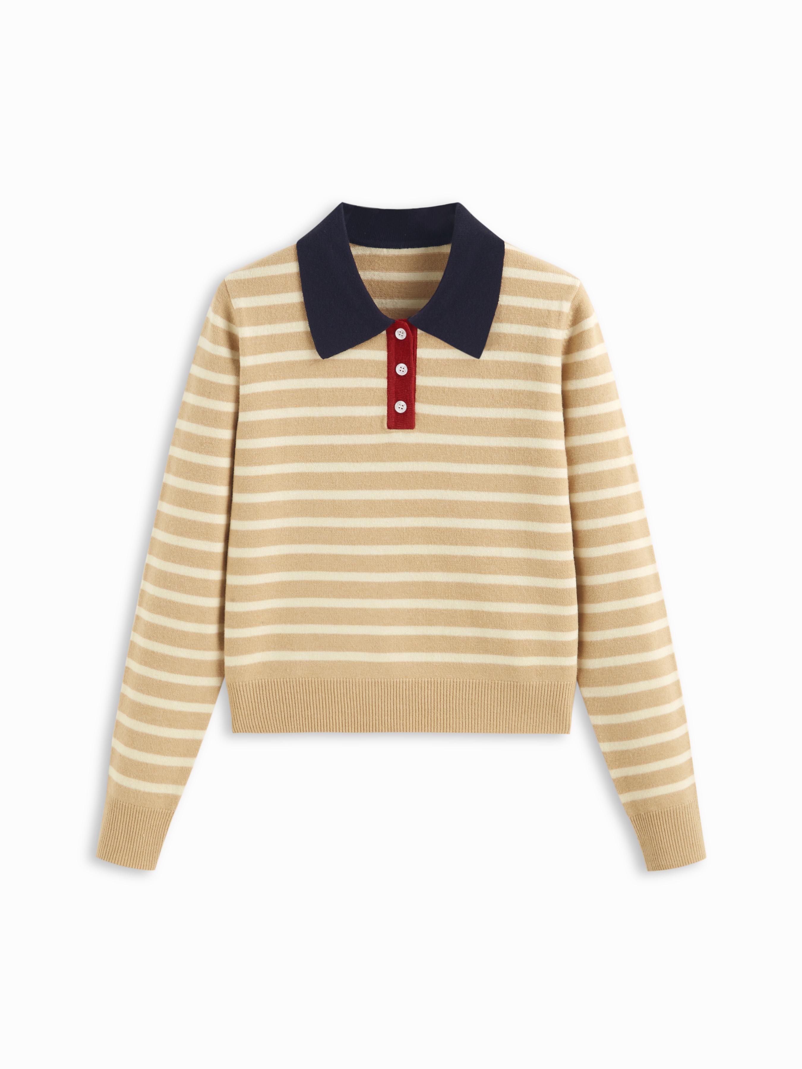 Strick-Poloshirt mit Streifenkontrast und Bund an den Ärmeln by CIDER