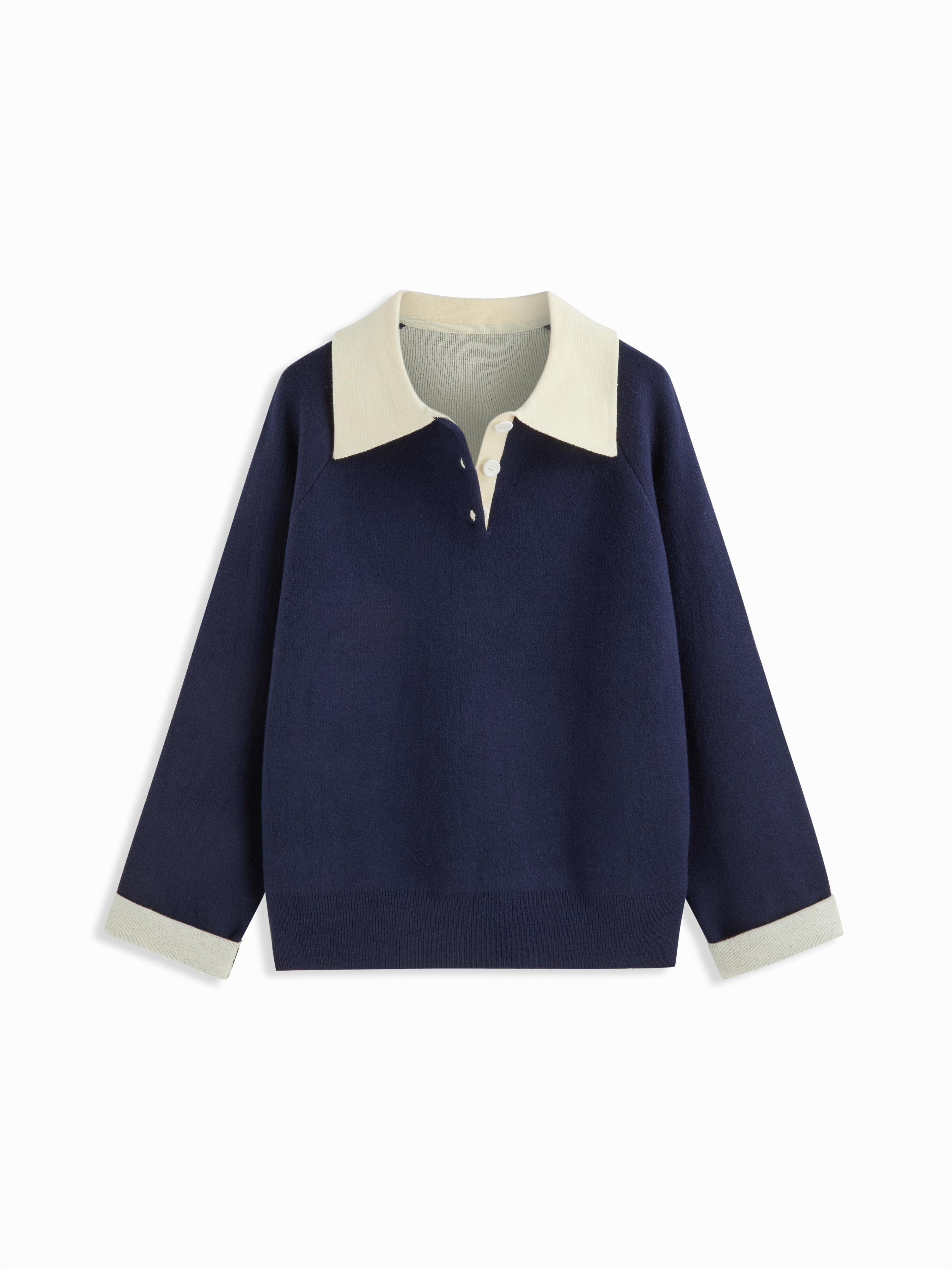 Strickkragen Zweifarben-Button Langärmliges Oberteil by CIDER Strickkragen Zweifarben-Button Langärmliges Oberteil by CIDER