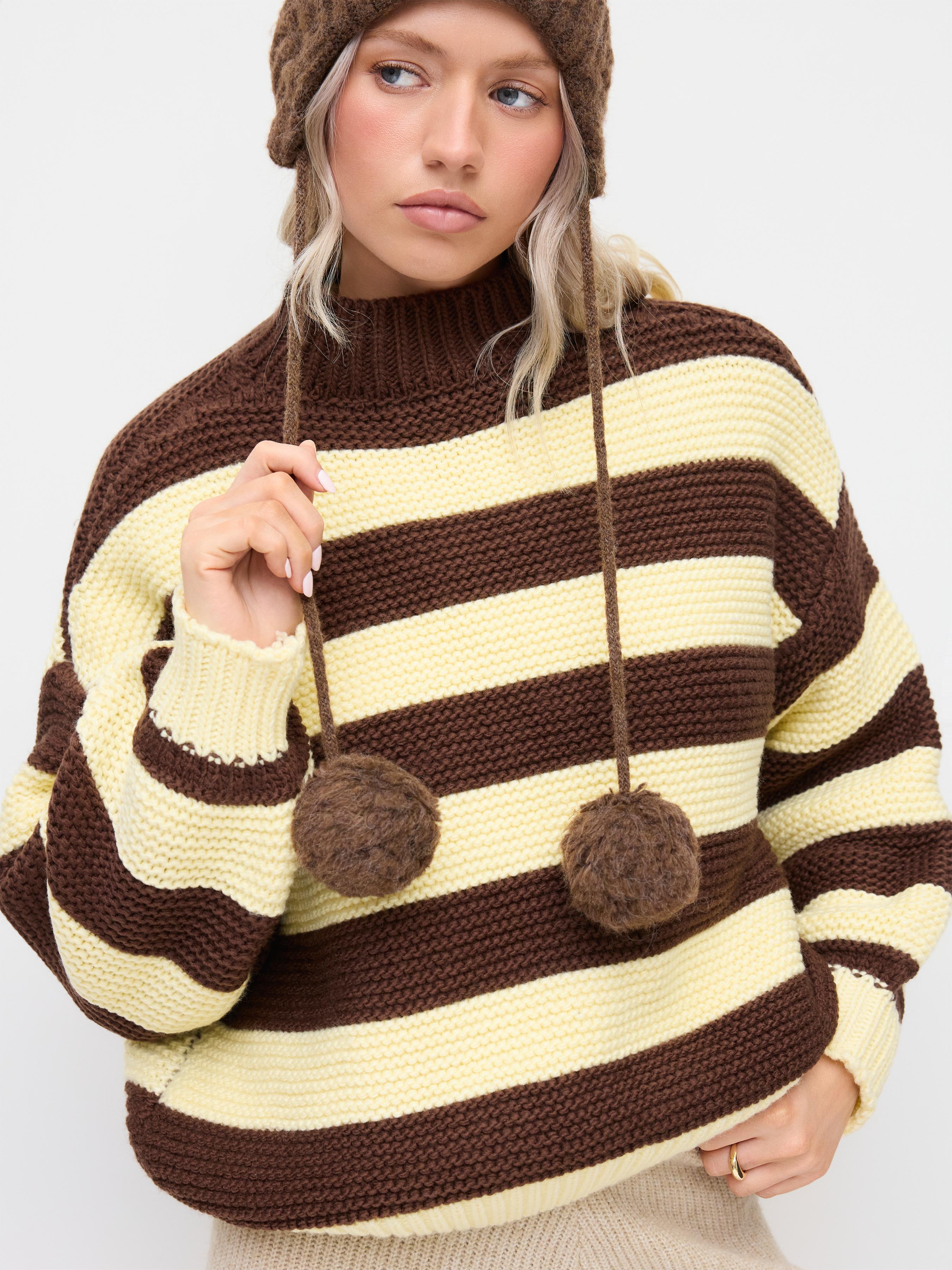 Strickpullover mit Rundhals und breiten Streifen, oversized by CIDER