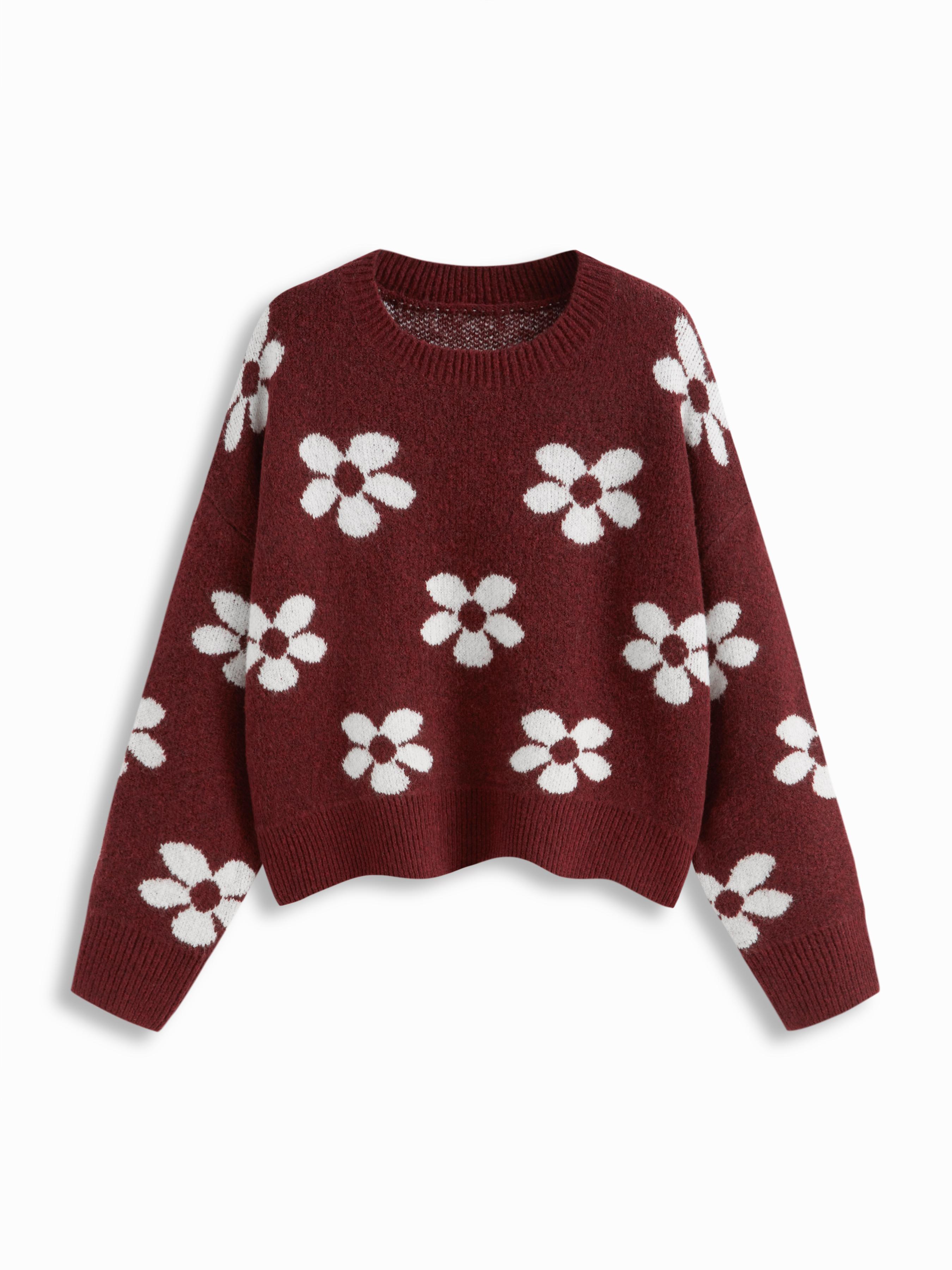 Strickpullover mit runder Halsöffnung und Blumenmuster by CIDER