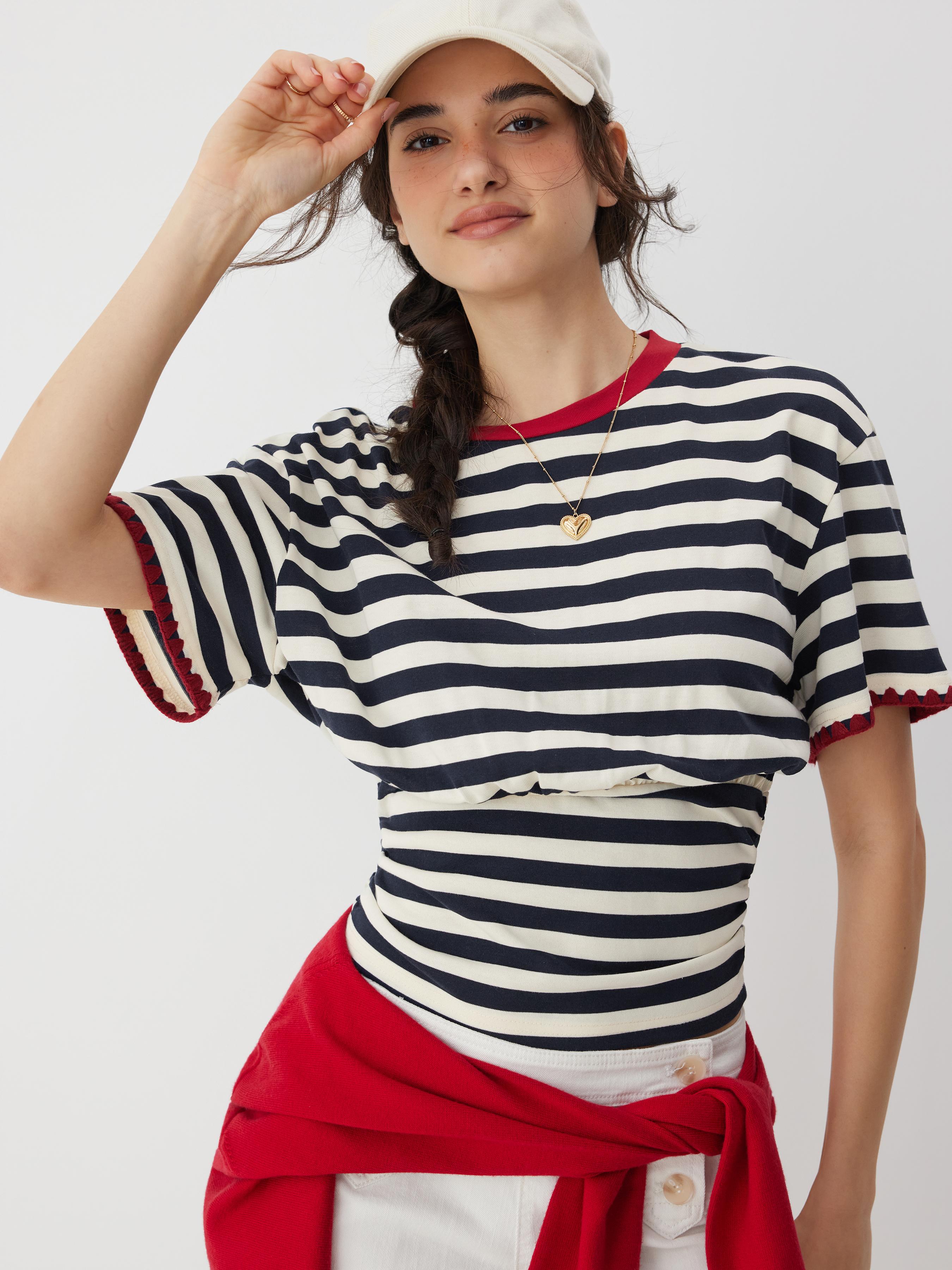 Stripe Color-Blocked Oversized Short Sleeve Top by CIDER