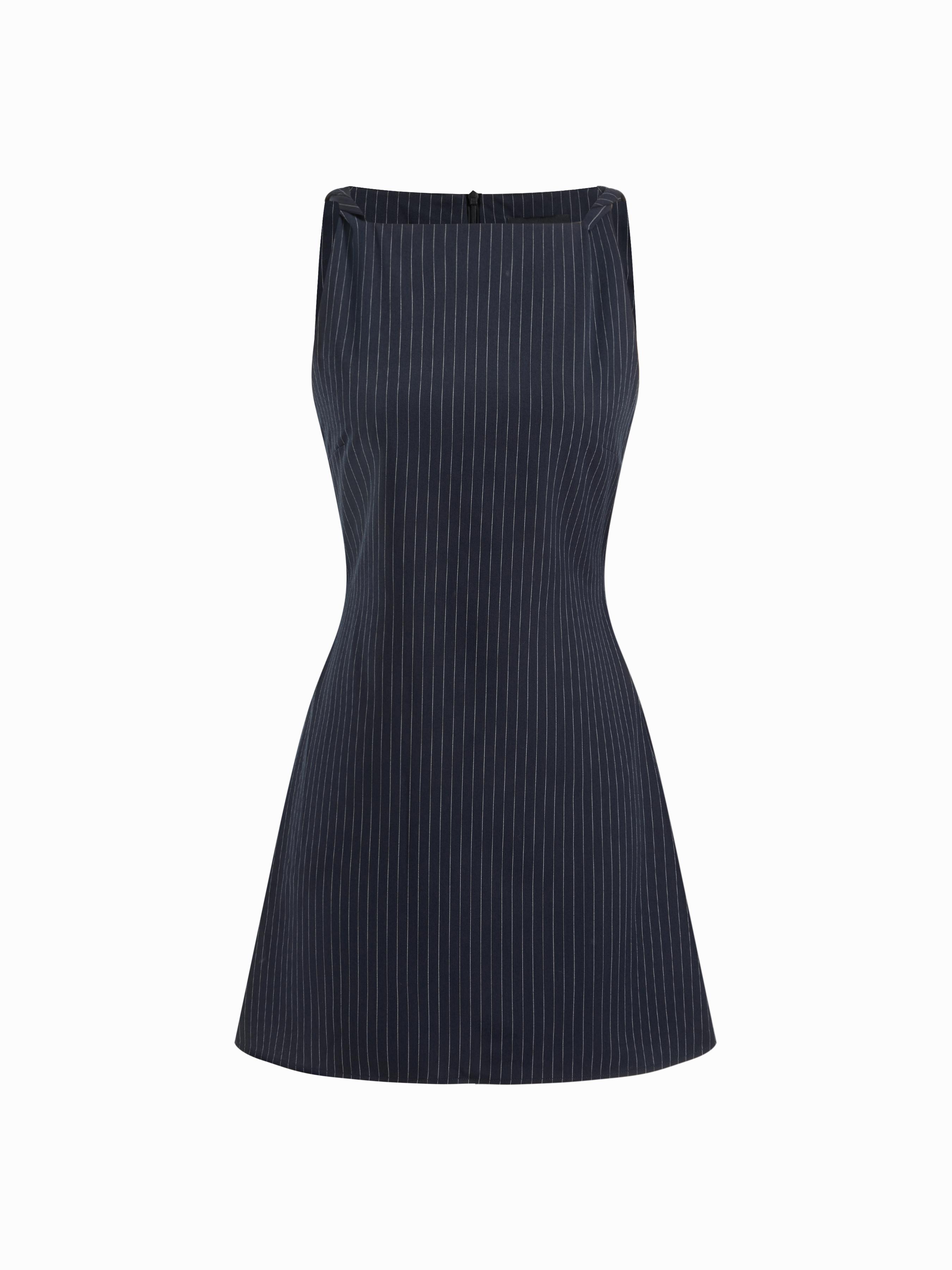 Striped Boat Neck Twist Tie Back Mini Dress by CIDER