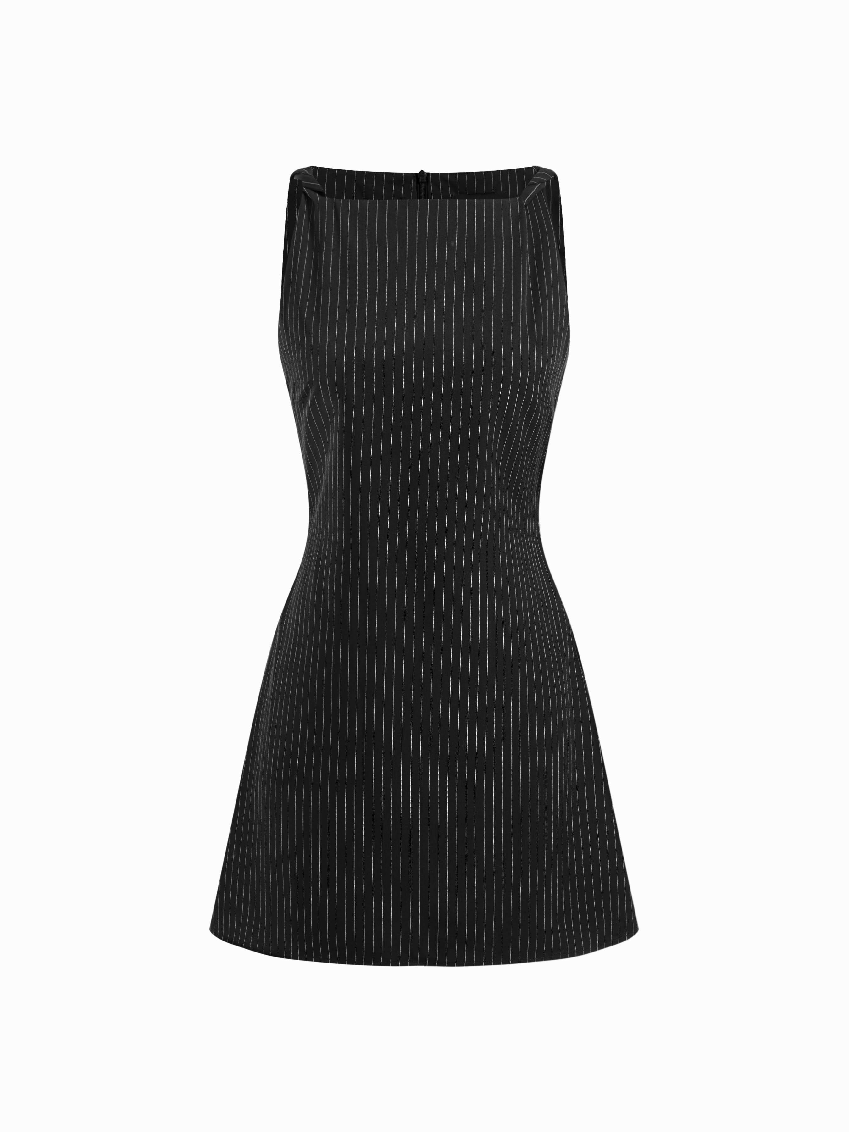 Striped Boat Neck Twist Tie Back Mini Dress by CIDER