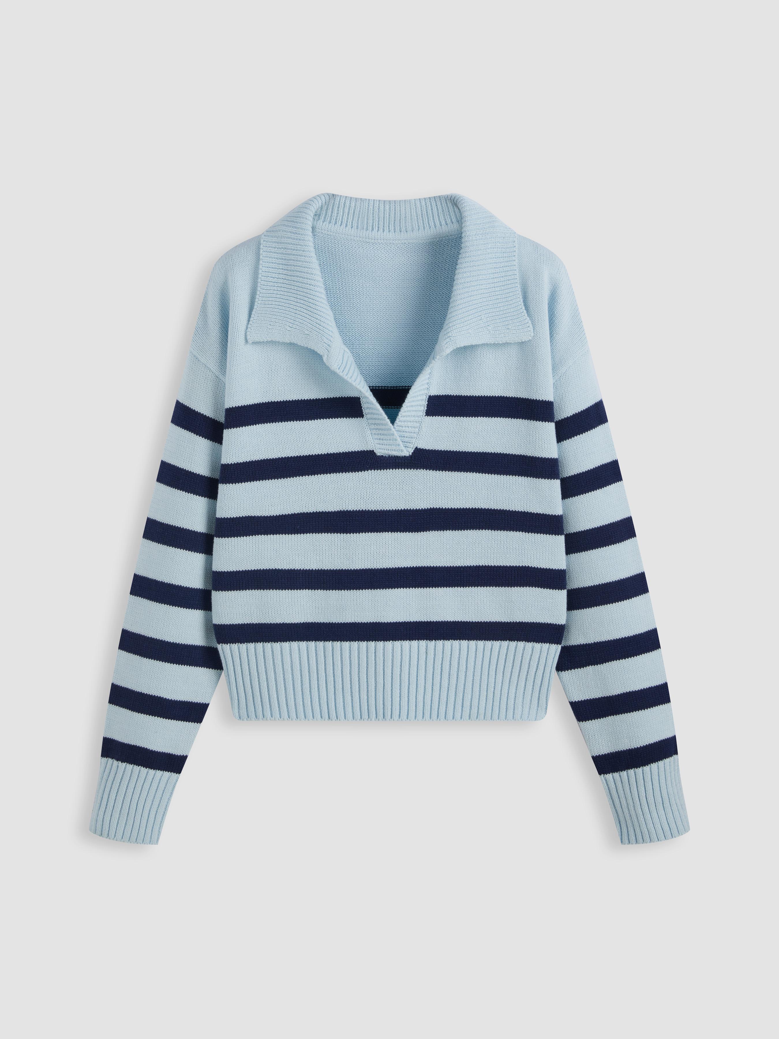 Striped Collar Knit Polo Top by CIDER