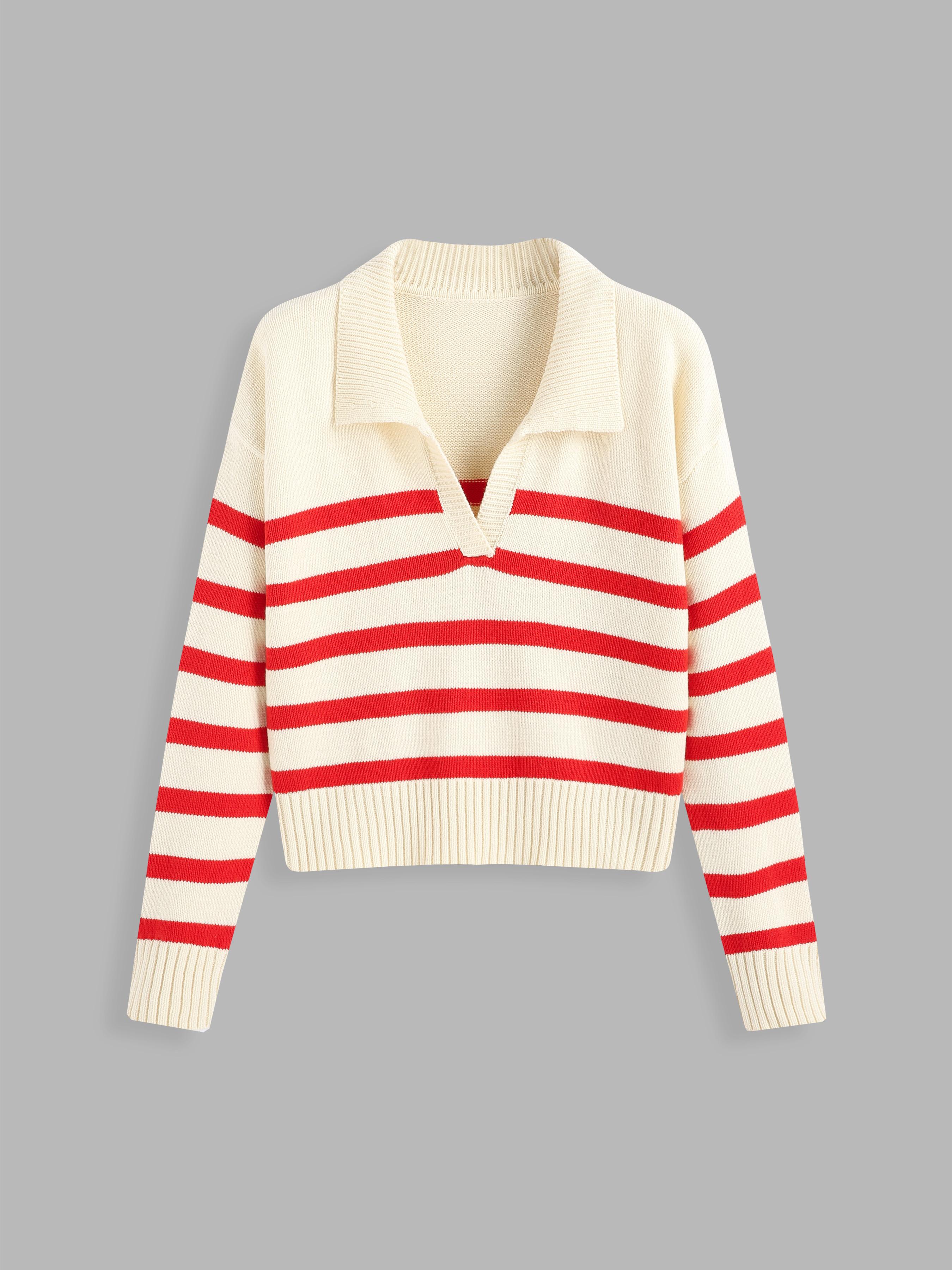 Striped Collar Knit Polo Top by CIDER