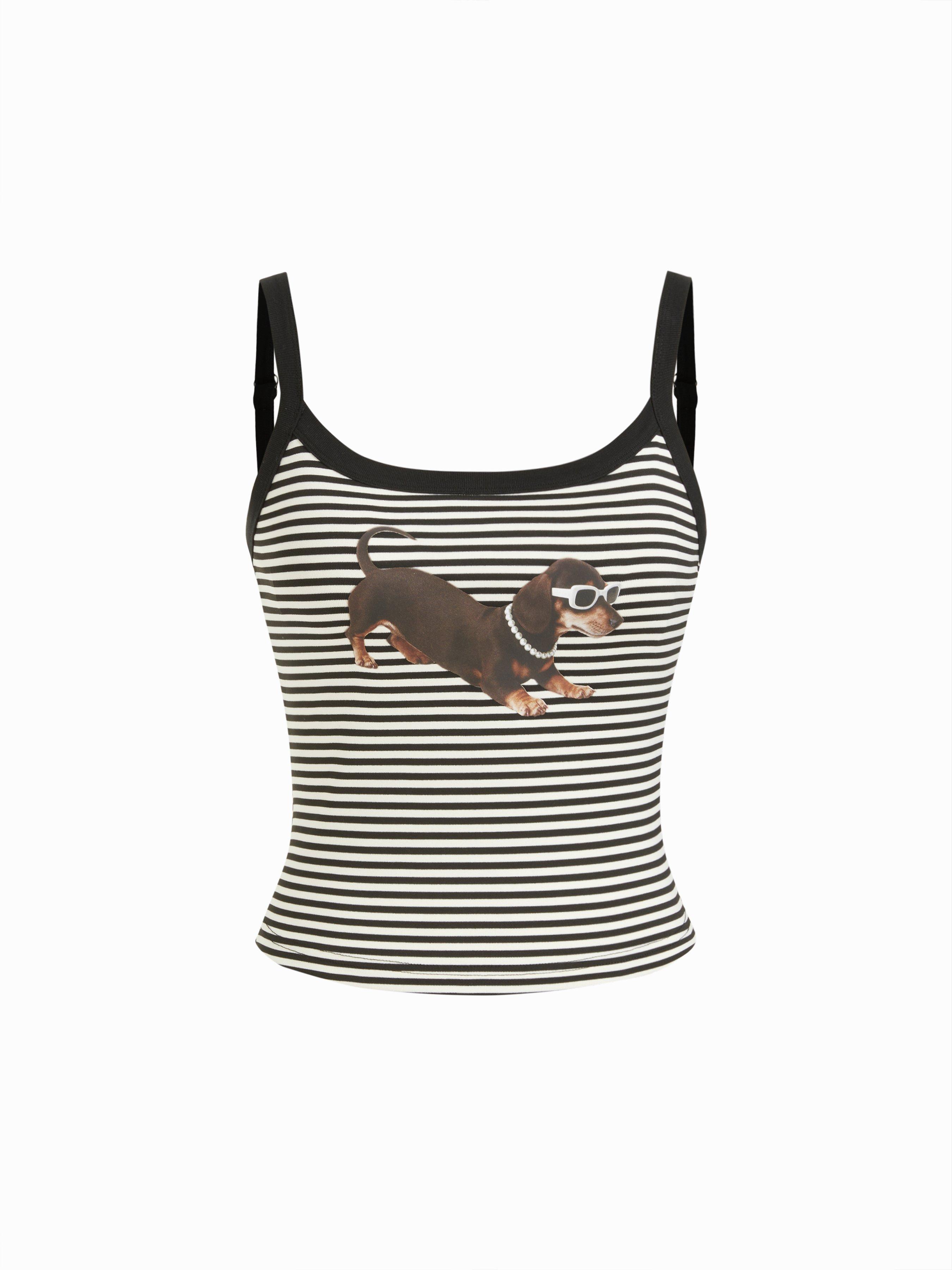 Striped Dog Graphic Scoop Neckline Crop Cami Top by CIDER