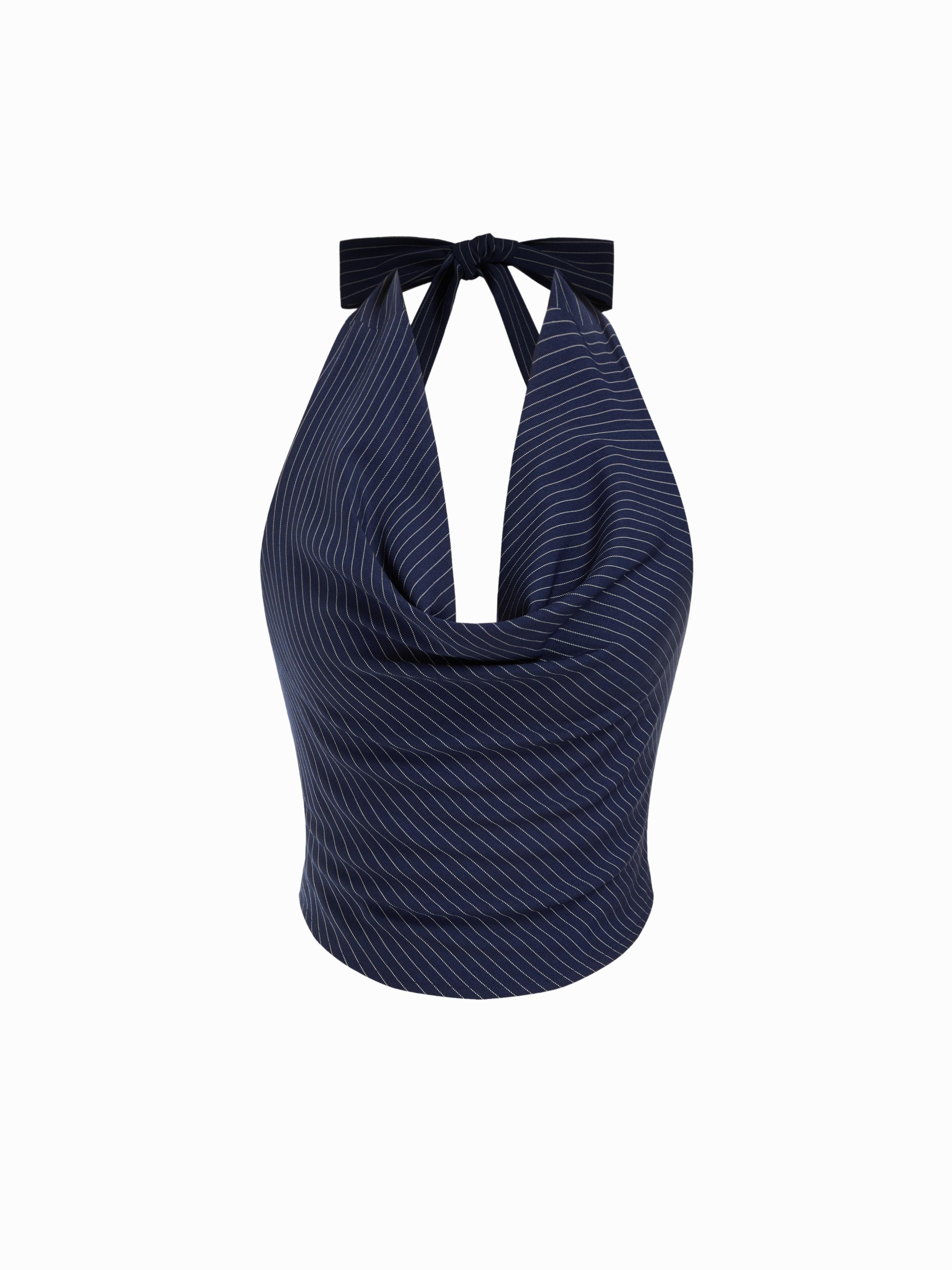 Striped Halter Neck Wrap Crop Top by CIDER