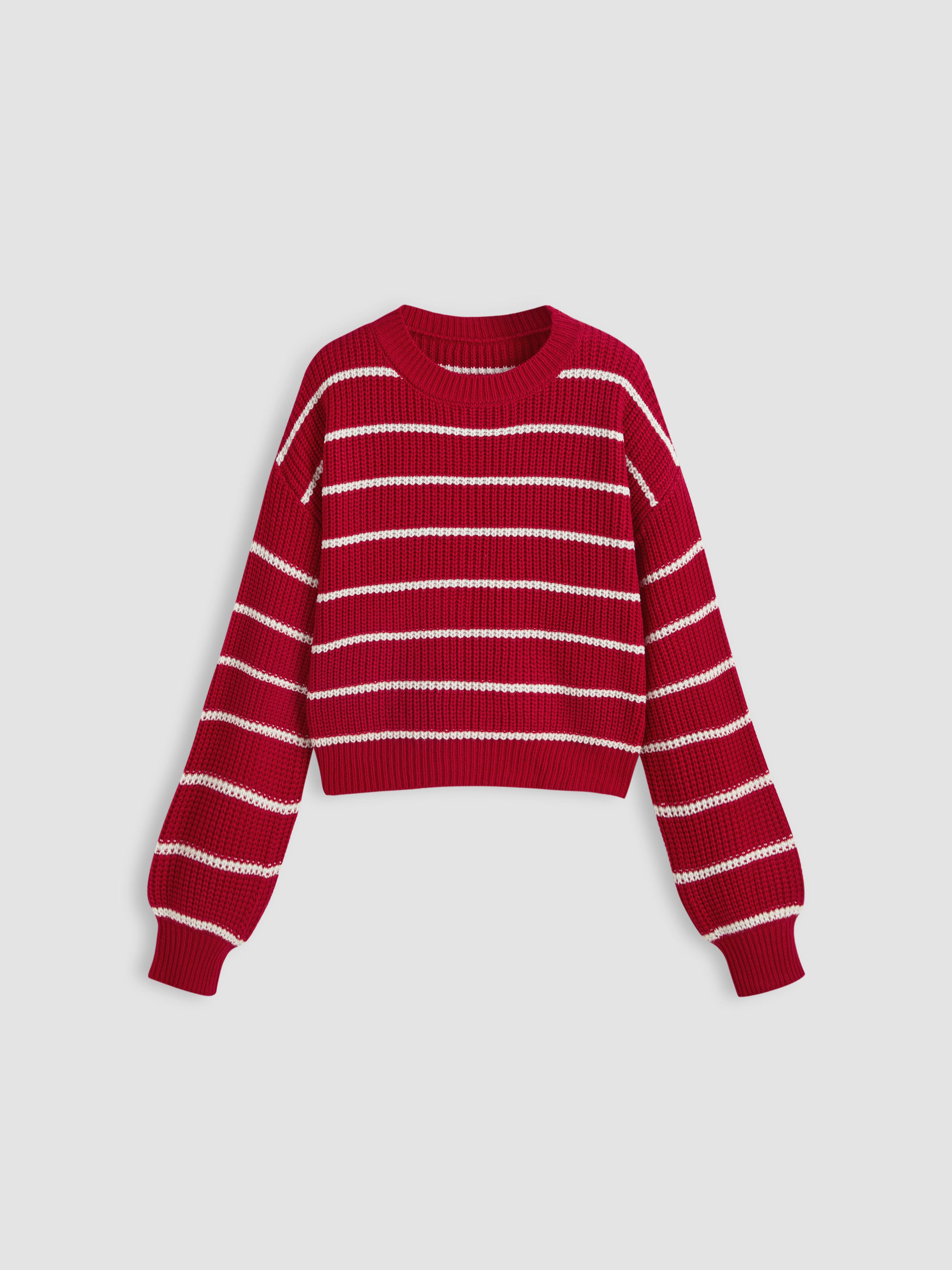 Striped Knit Round Neckline Long Sleeve Top by CIDER
