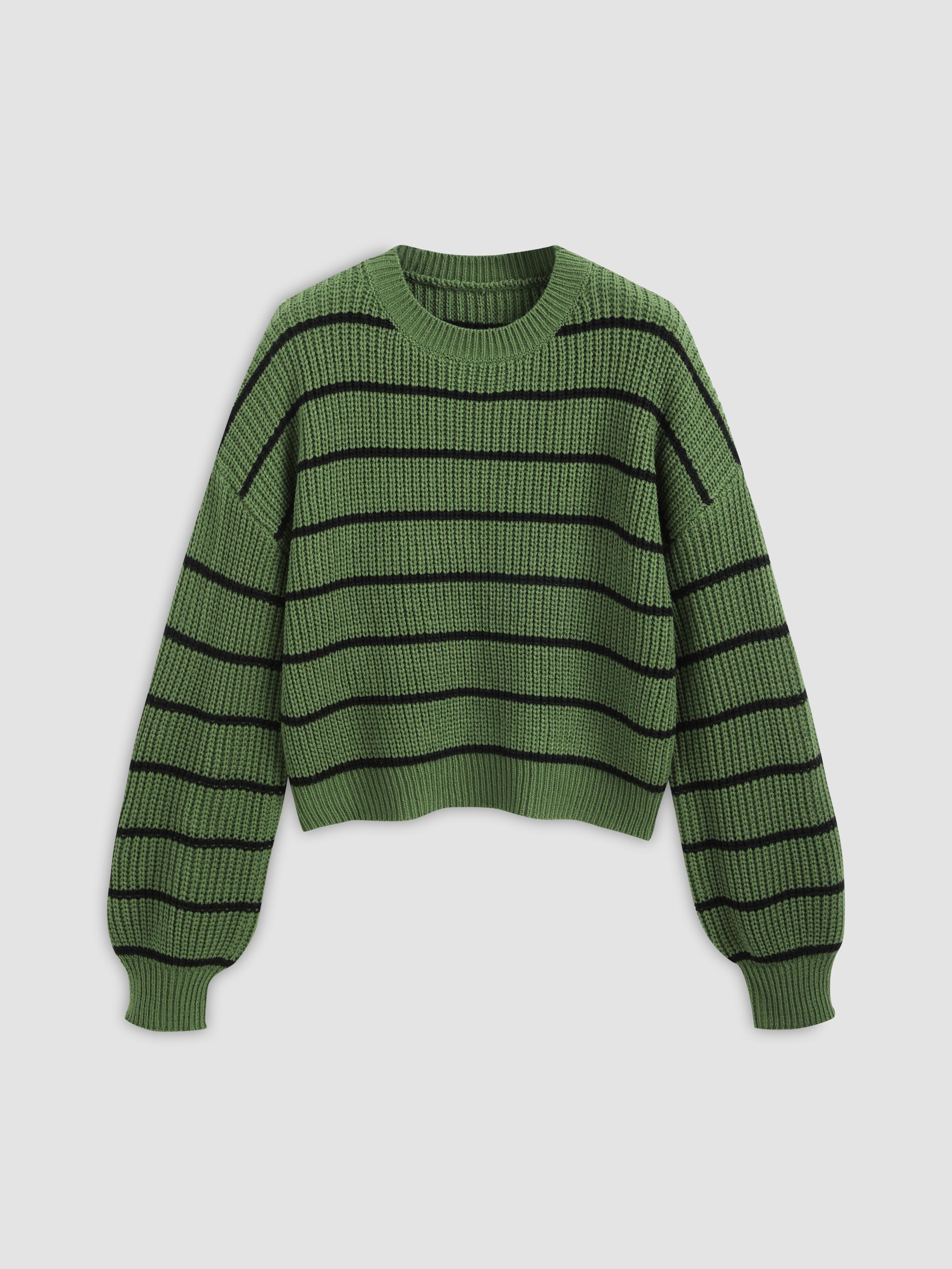 Striped Knit Round Neckline Long Sleeve Top by CIDER