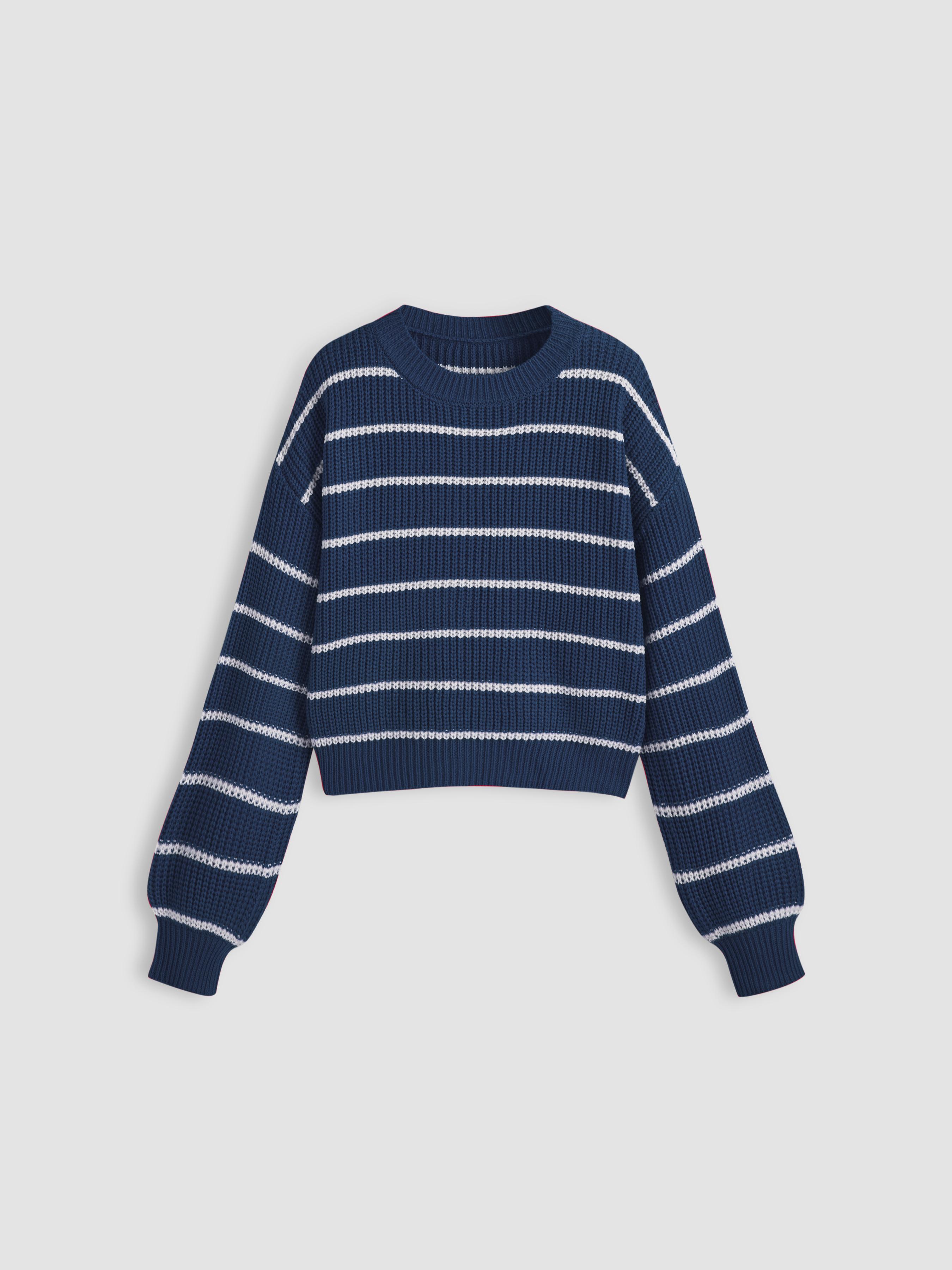 Striped Knit Round Neckline Long Sleeve Top by CIDER