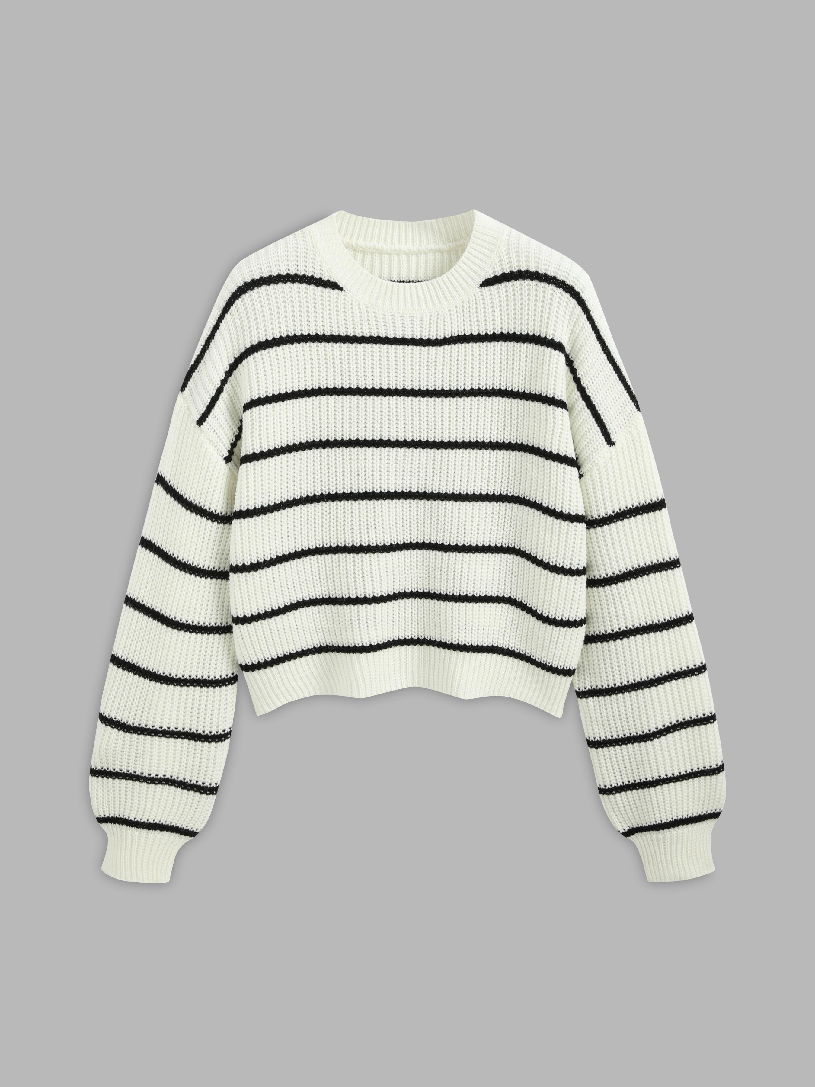 Striped Knit Round Neckline Long Sleeve Top by CIDER