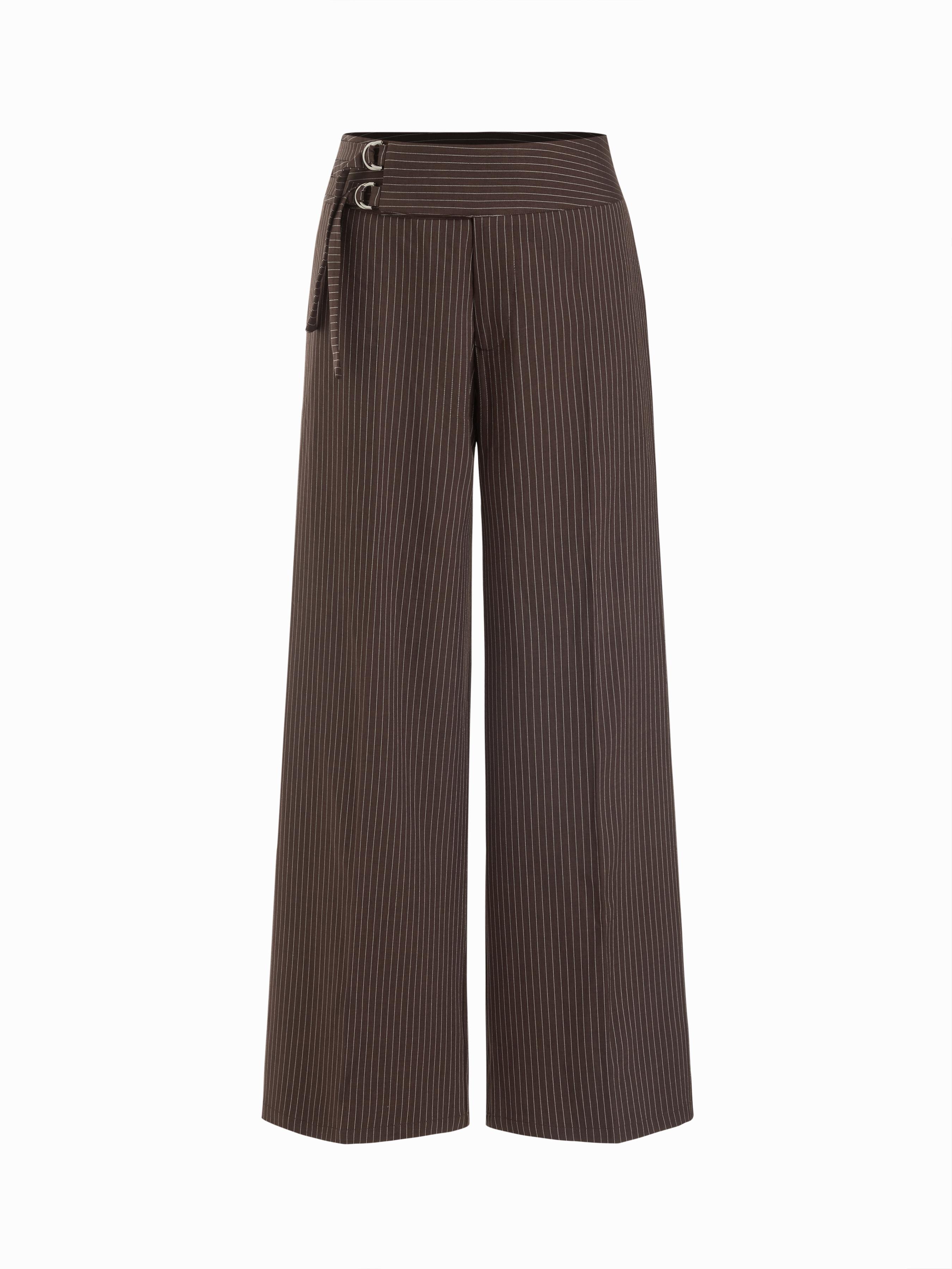Striped Low Rise Buckle Wide Leg Trousers by CIDER