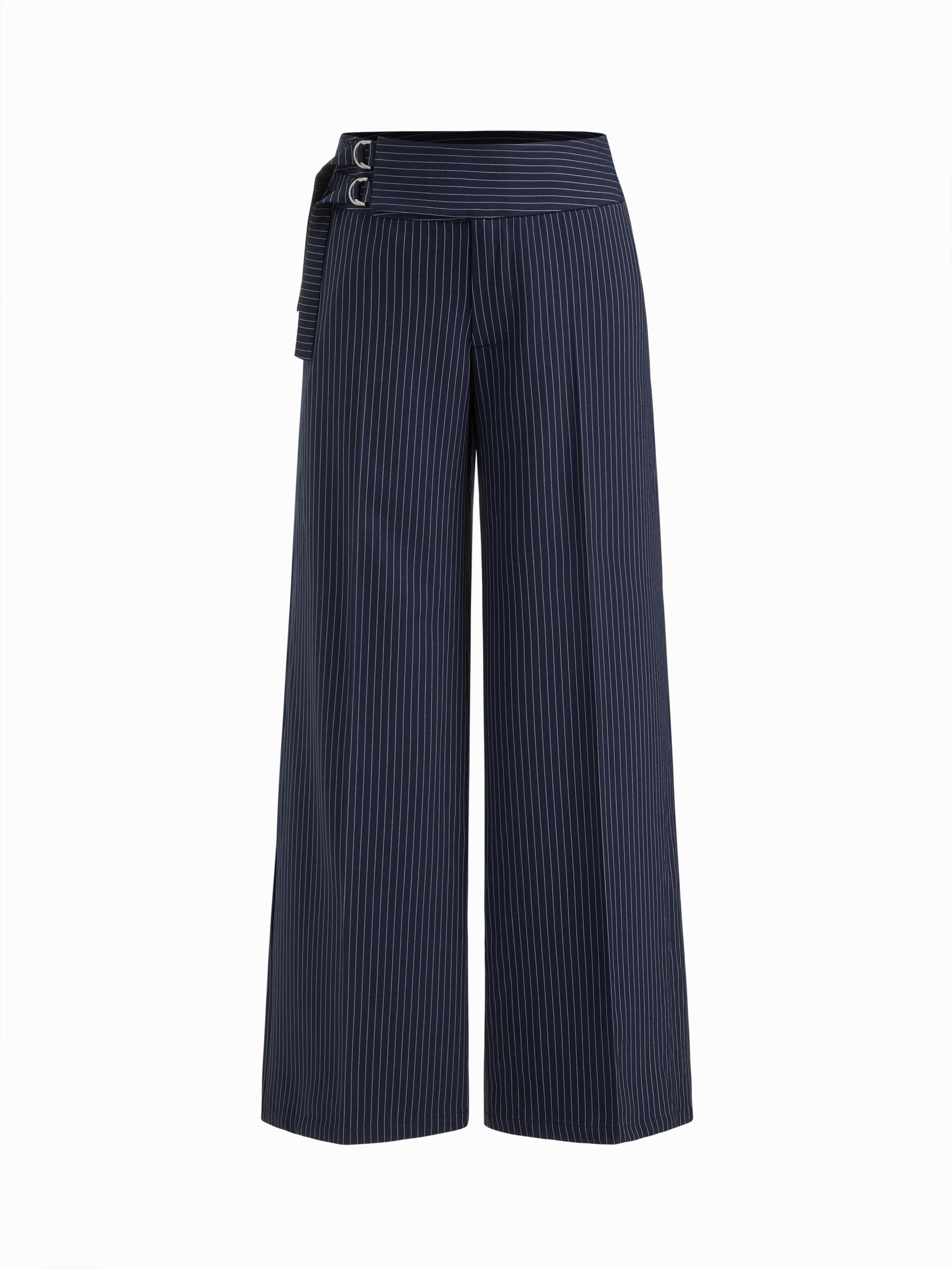 Striped Low Rise Buckle Wide Leg Trousers by CIDER