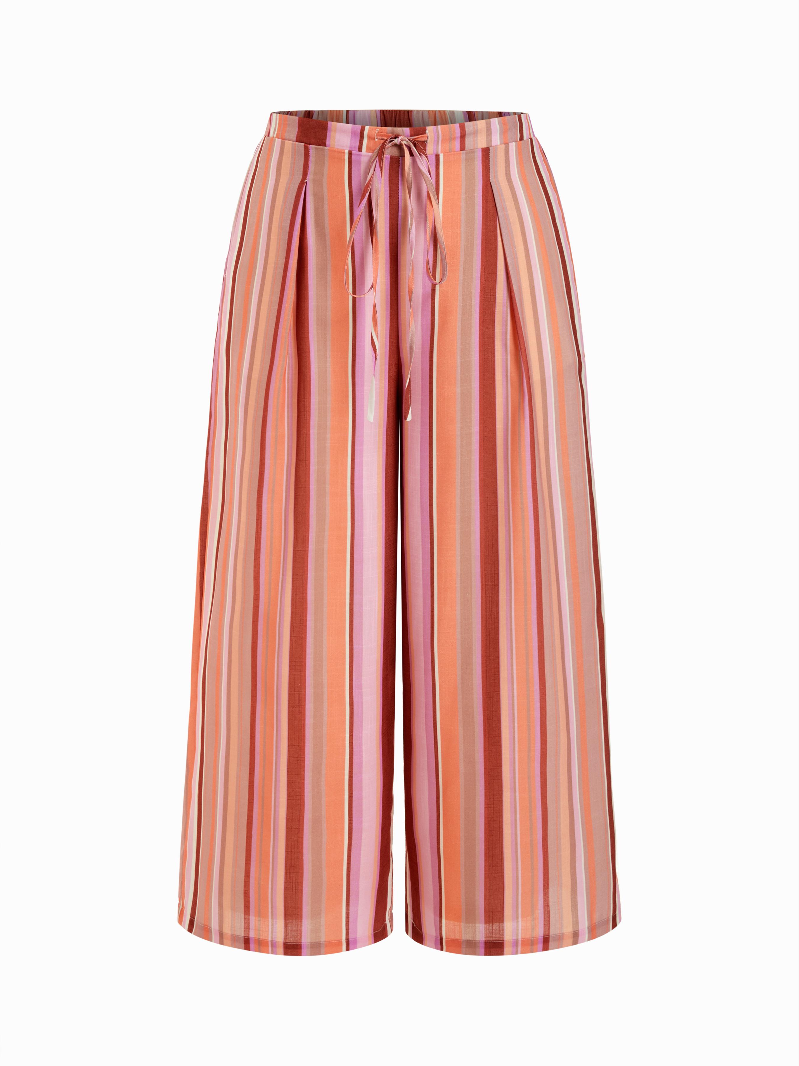 Striped Mid Rise Drawstring Wide Leg Trousers Curve & Plus by CIDER