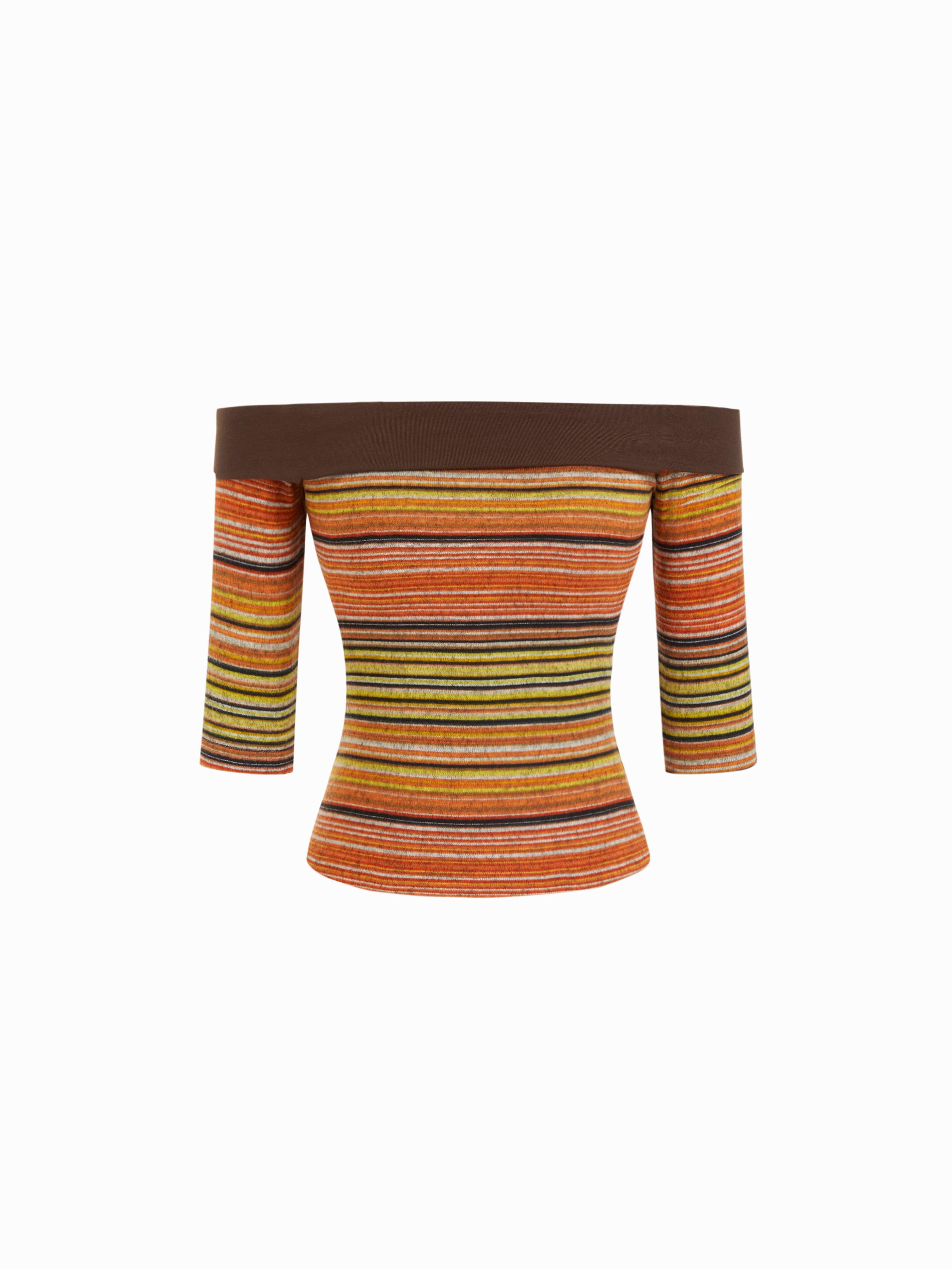 Striped Off-shoulder Mid-length Sleeve Top by CIDER