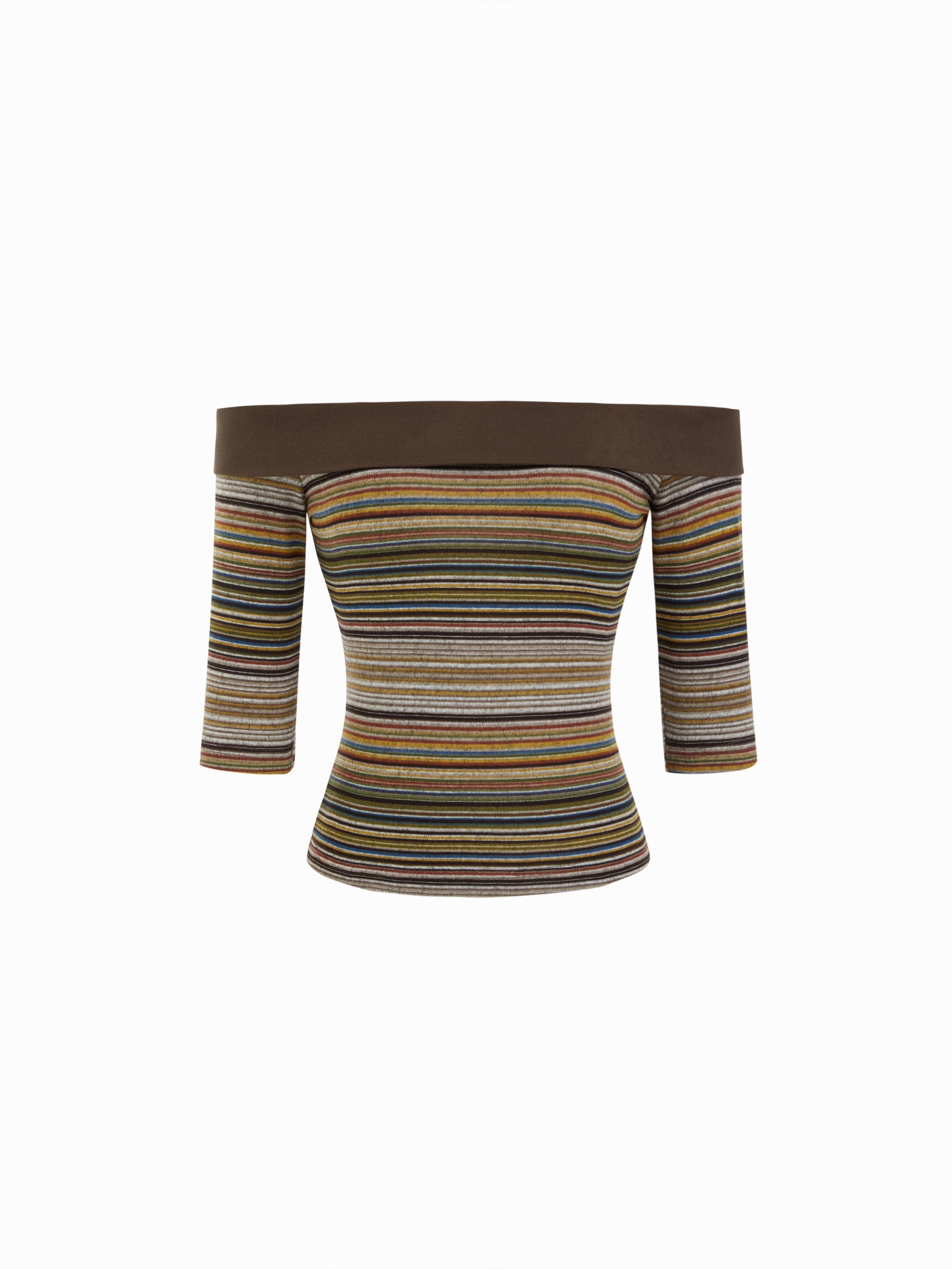 Striped Off-shoulder Mid-length Sleeve Top by CIDER