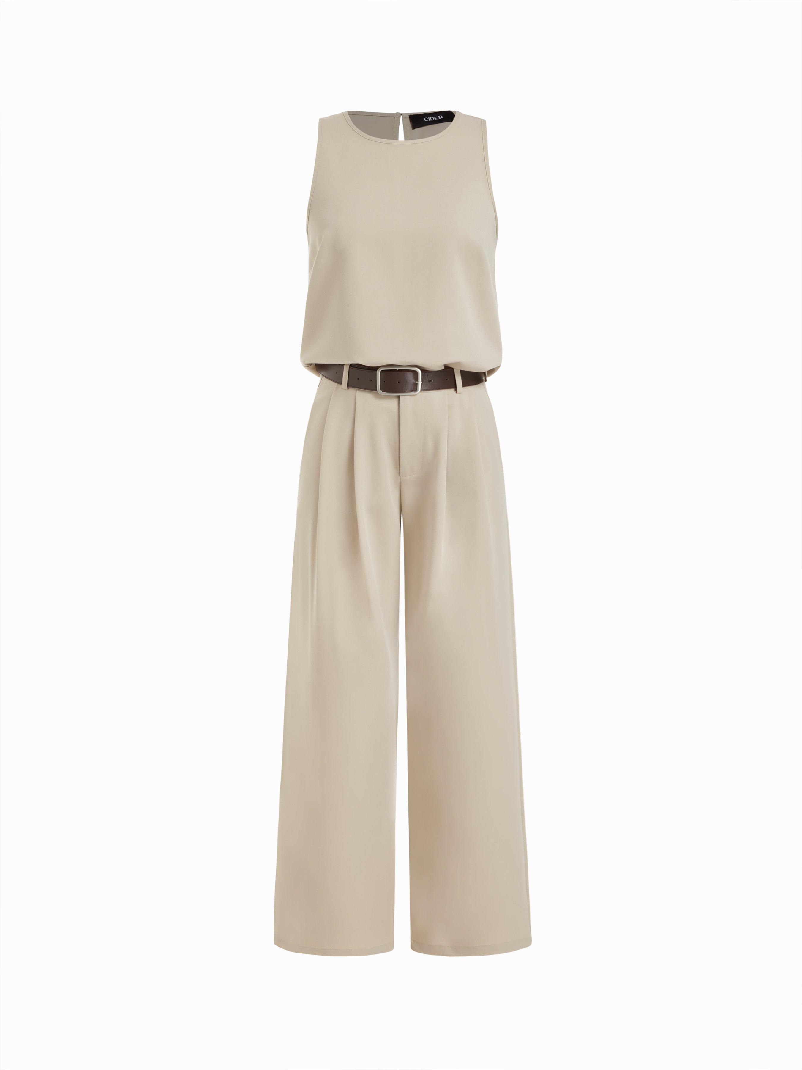 Striped Sleeveless Top & Mid Rise Straight Leg Belted Trousers Set by CIDER