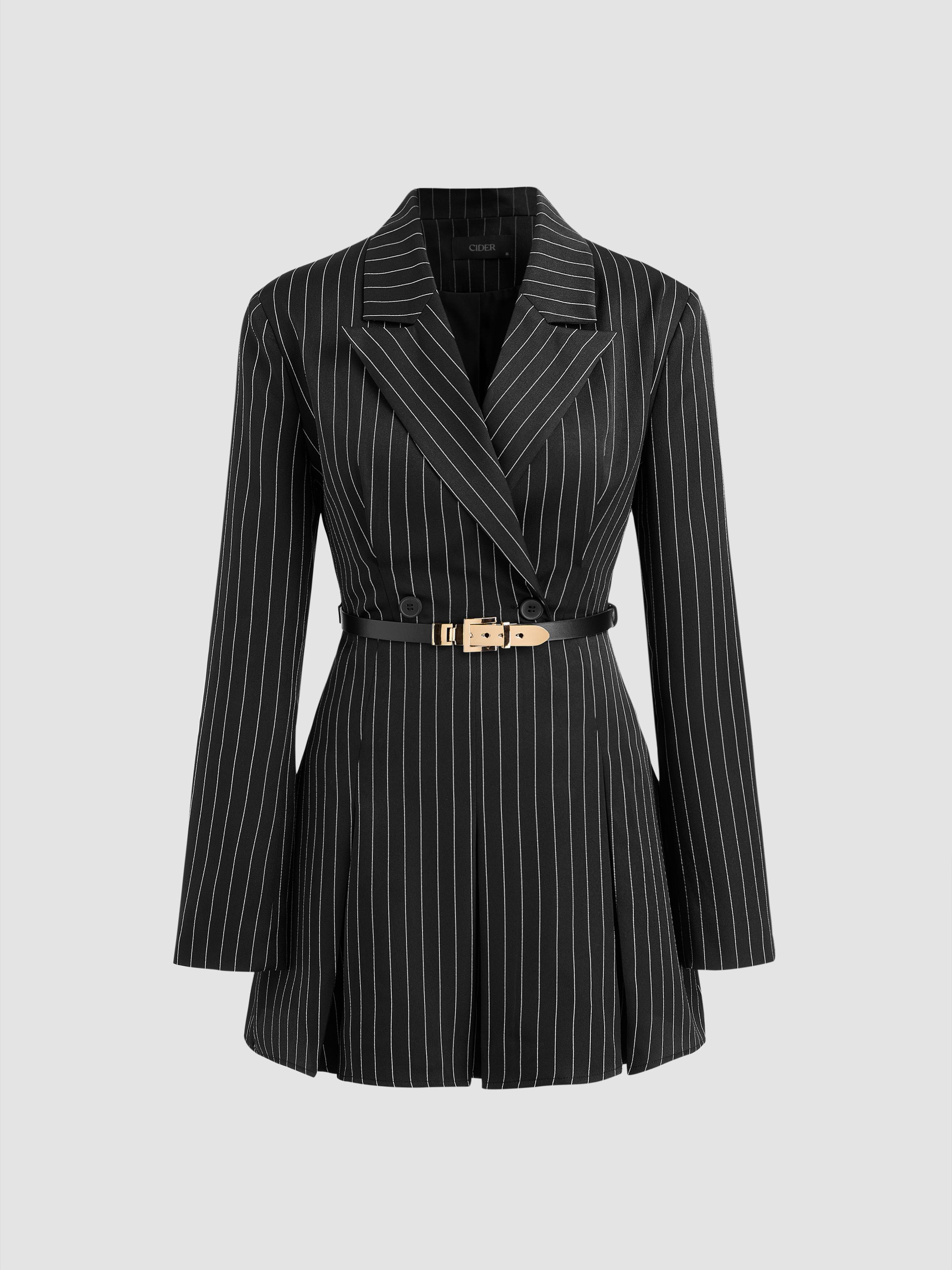 Striped Split Button Blazer Mini Dress With Belt by CIDER