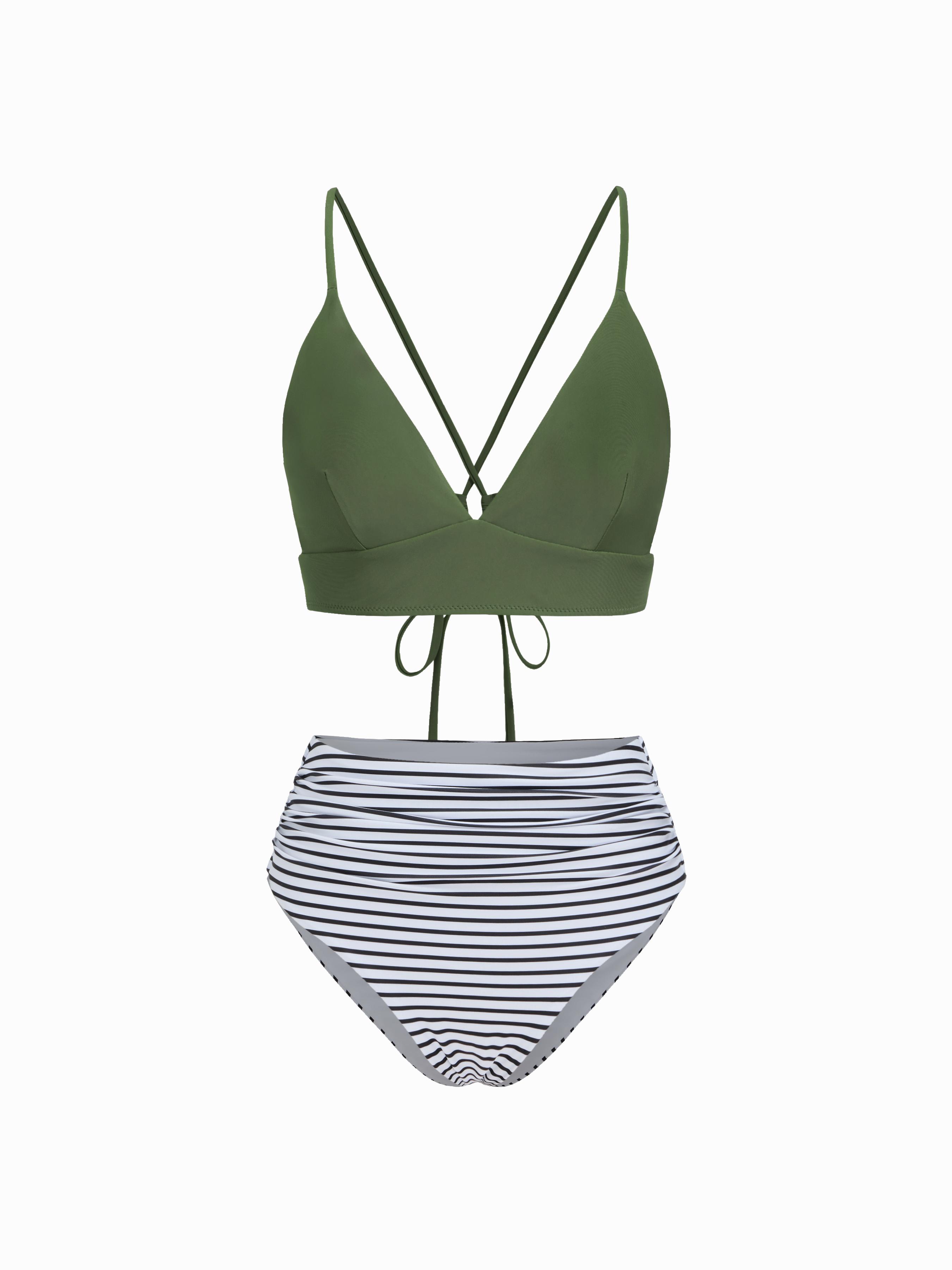 Striped Strappy Bikini Swimsuit by CIDER