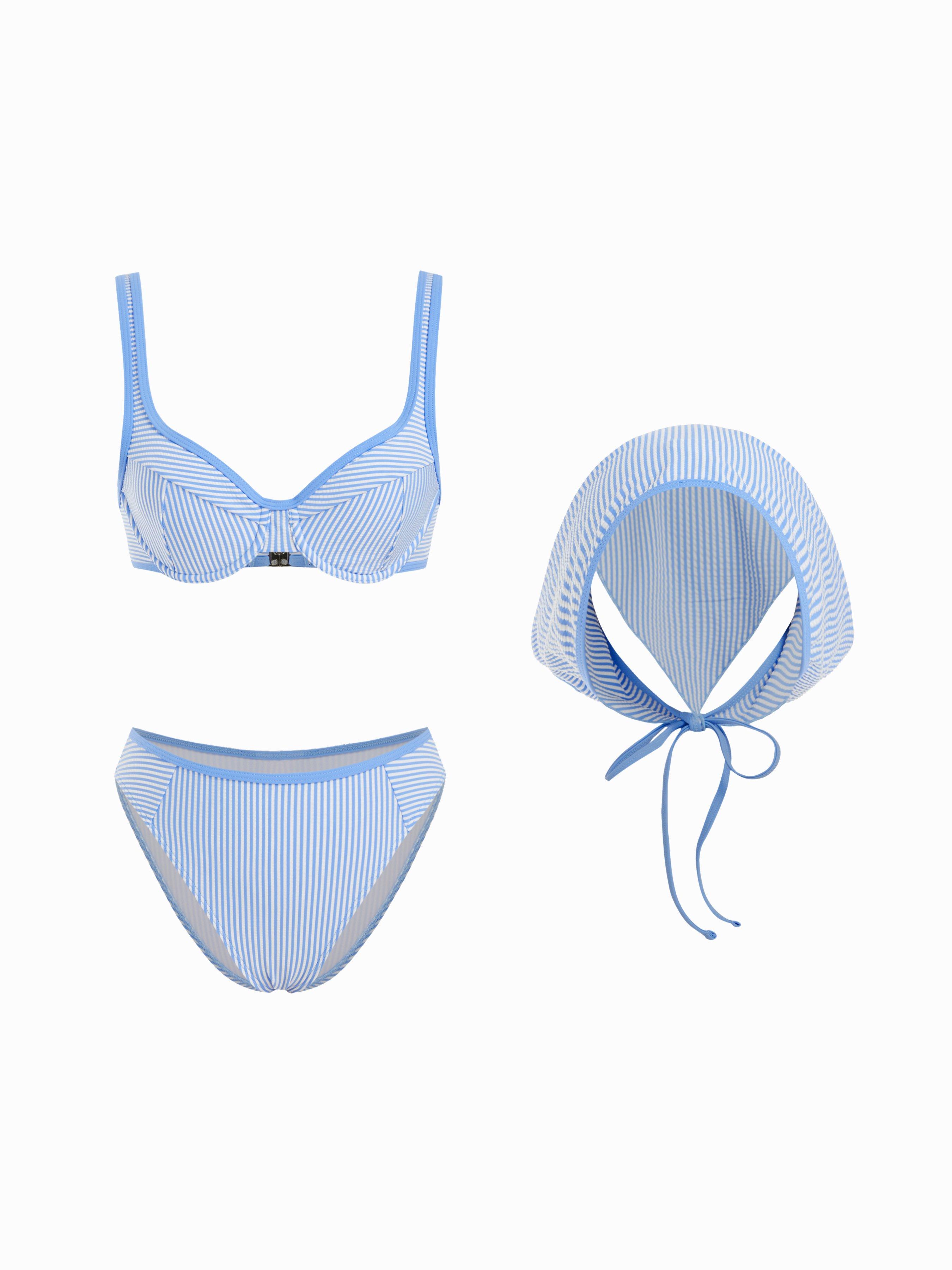 Striped Sweetheart Underwire Cheeky Bikini Set With Headscarf by CIDER
