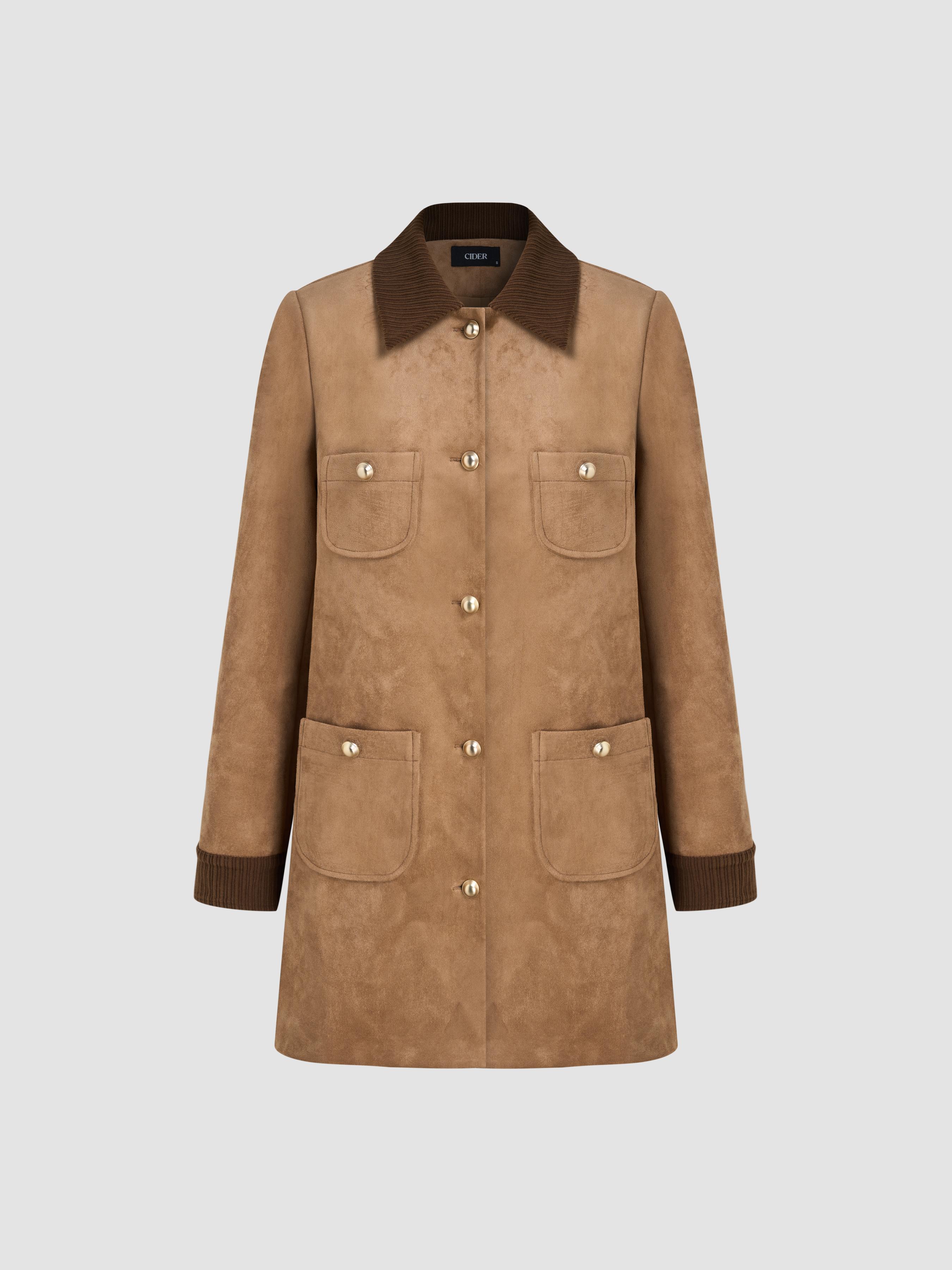 Suede Collar Button Up Oversized Coat by CIDER