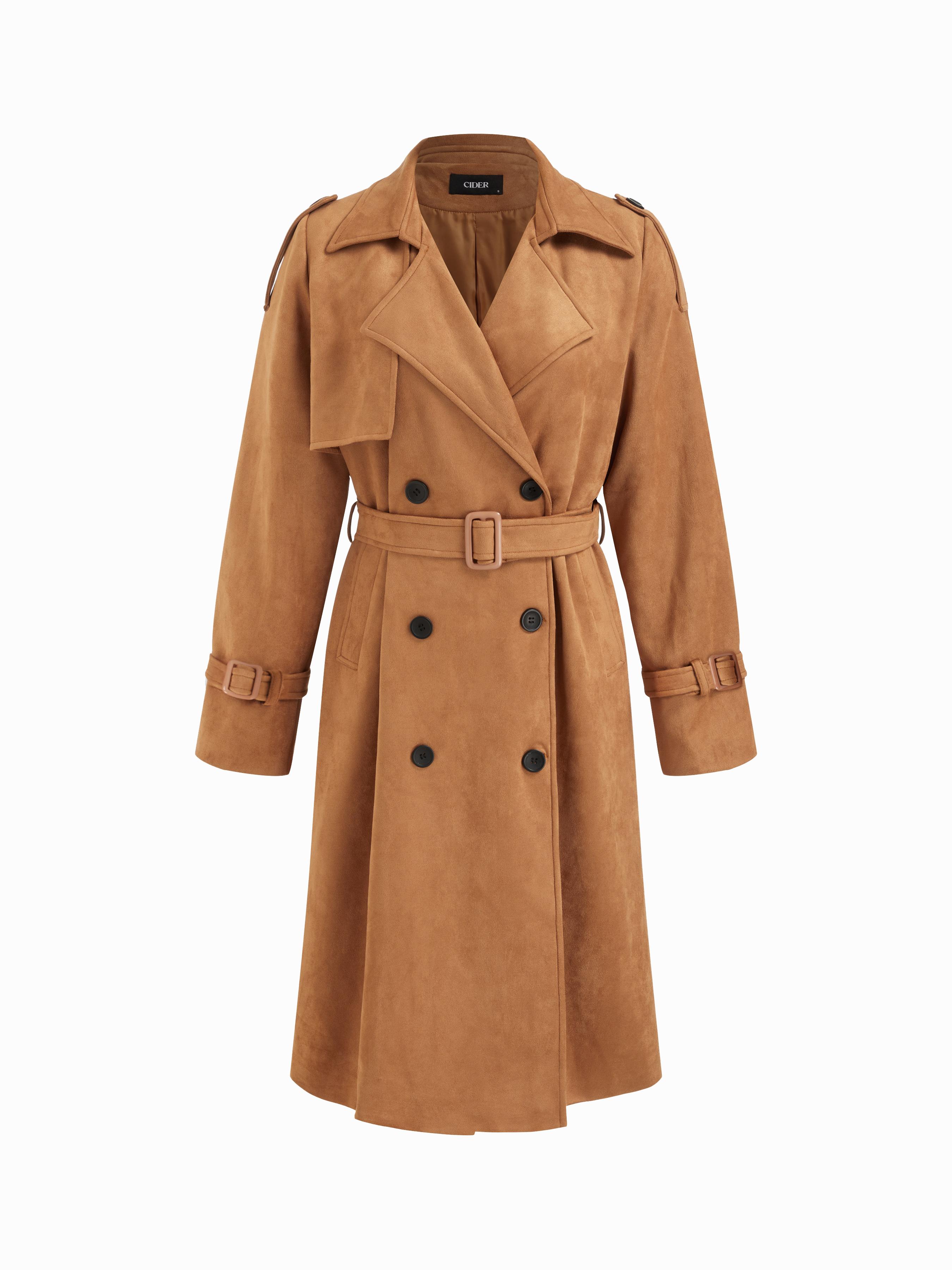 Suede Collar Double Breasted Oversized Longline Trench Coat With Belt by CIDER